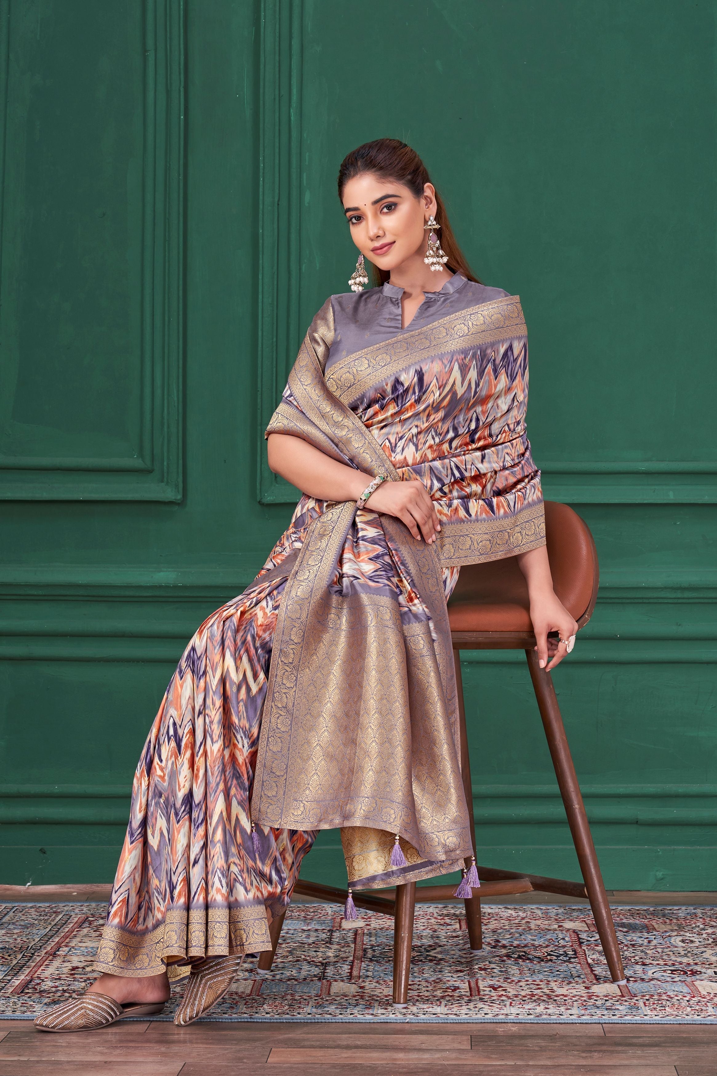 Pastel Purple Digital Printed Tussar Silk Saree