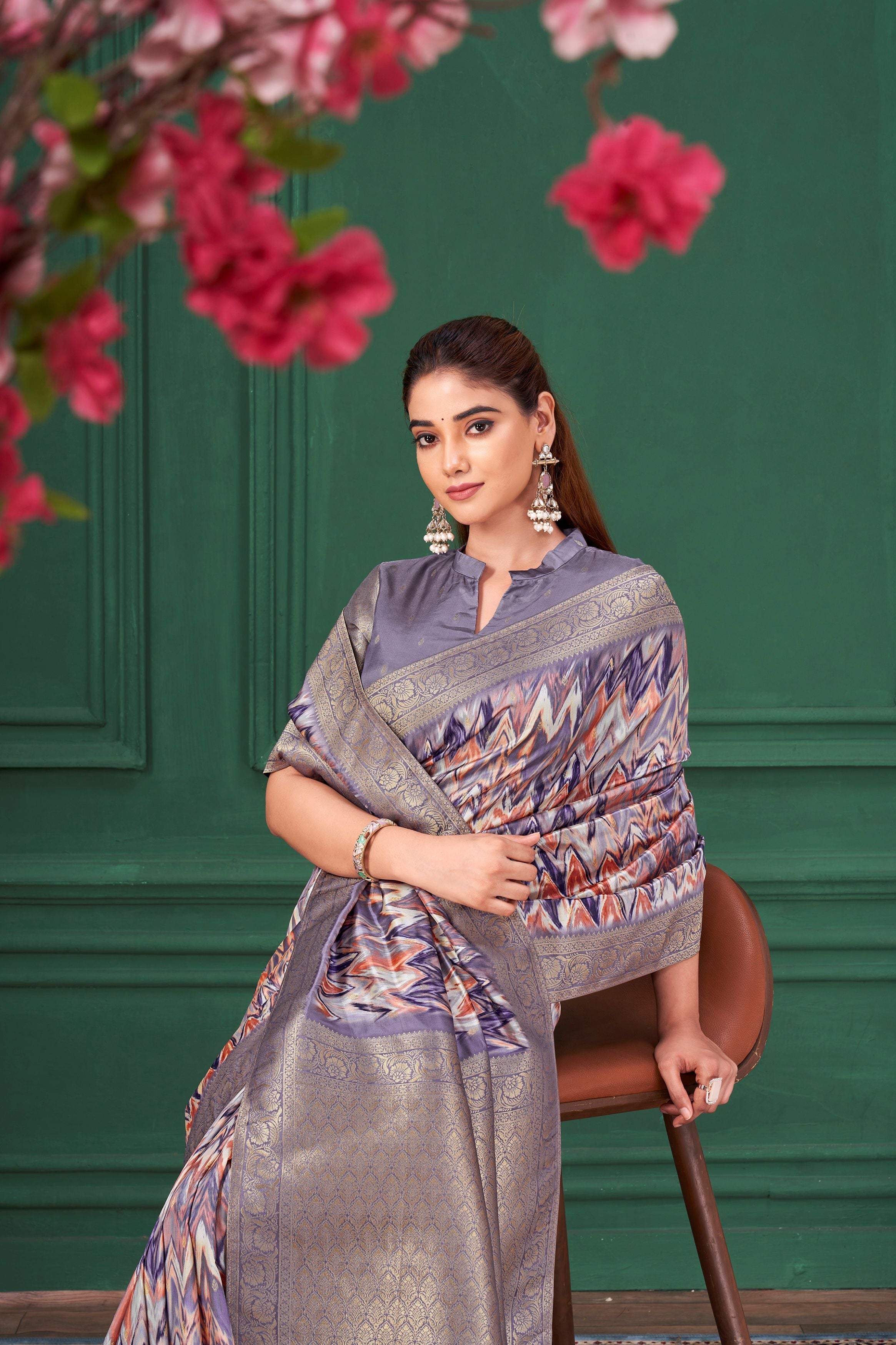 Pastel Purple Digital Printed Tussar Silk Saree