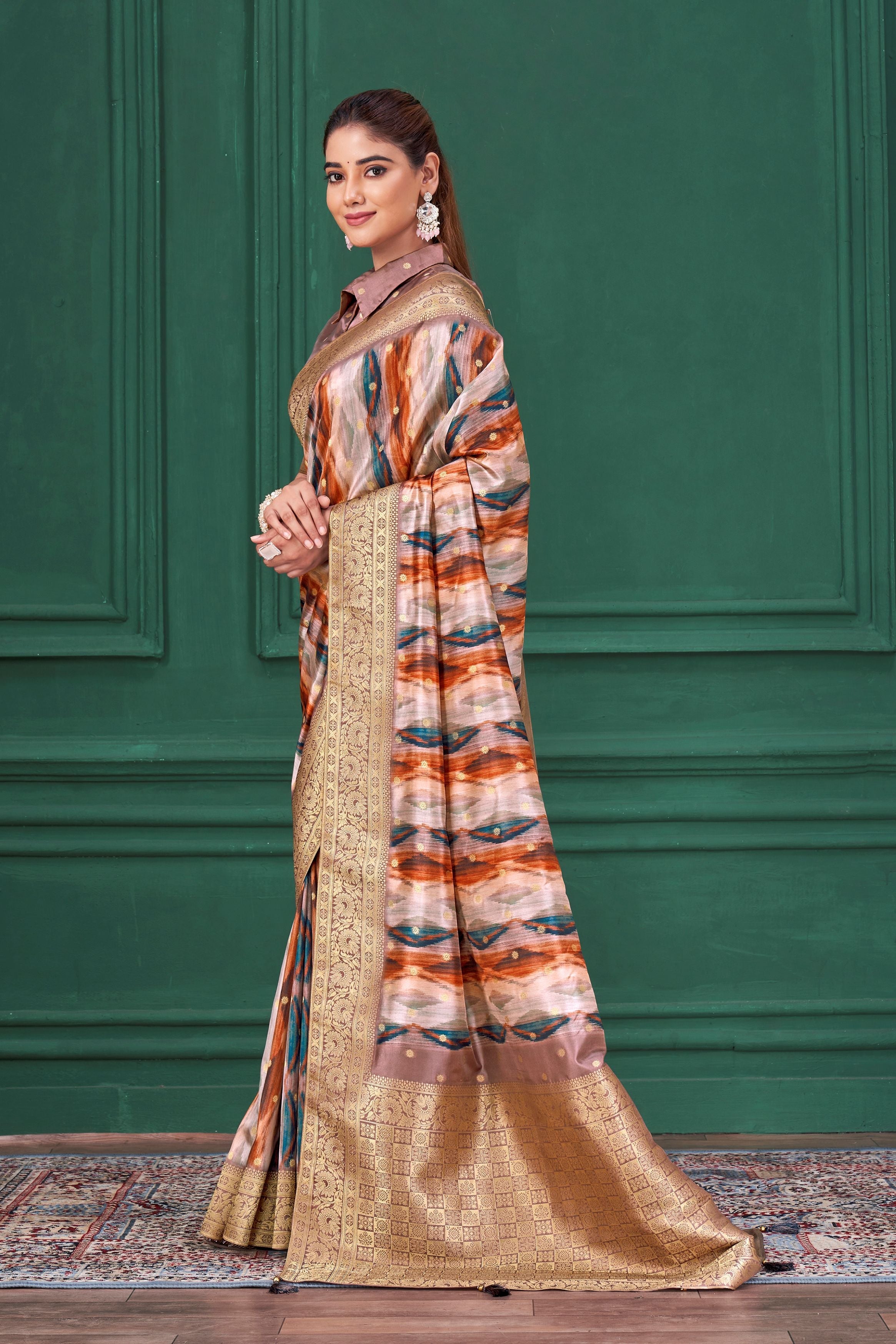 Multicolor Digital Printed Tussar Silk Saree