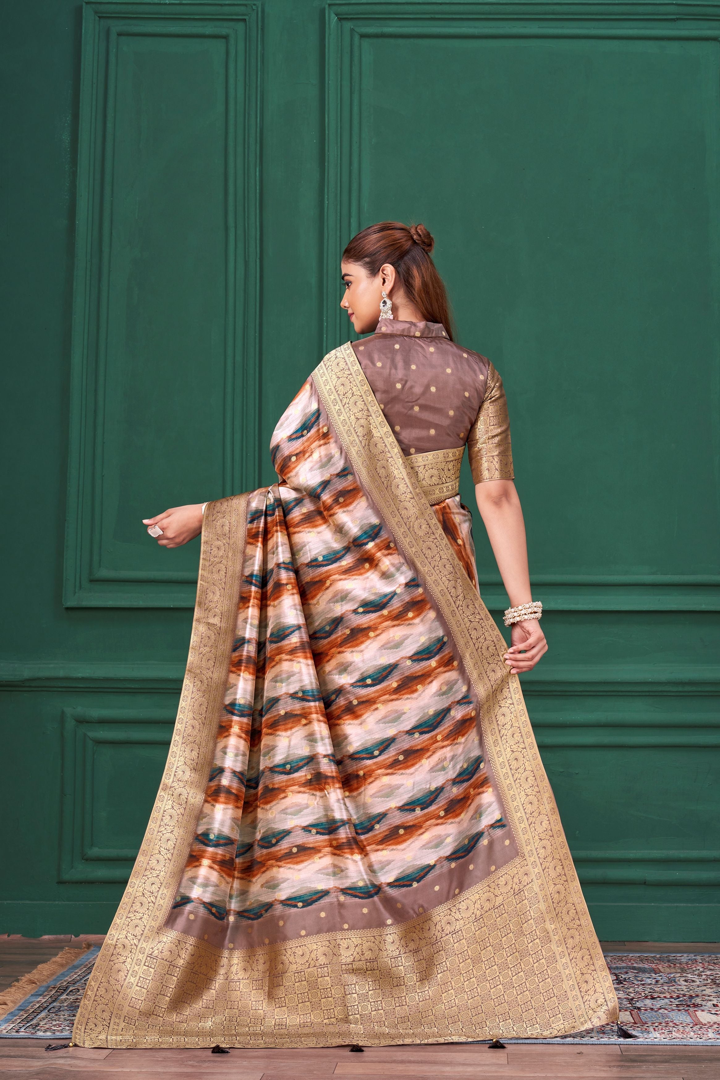 Multicolor Digital Printed Tussar Silk Saree