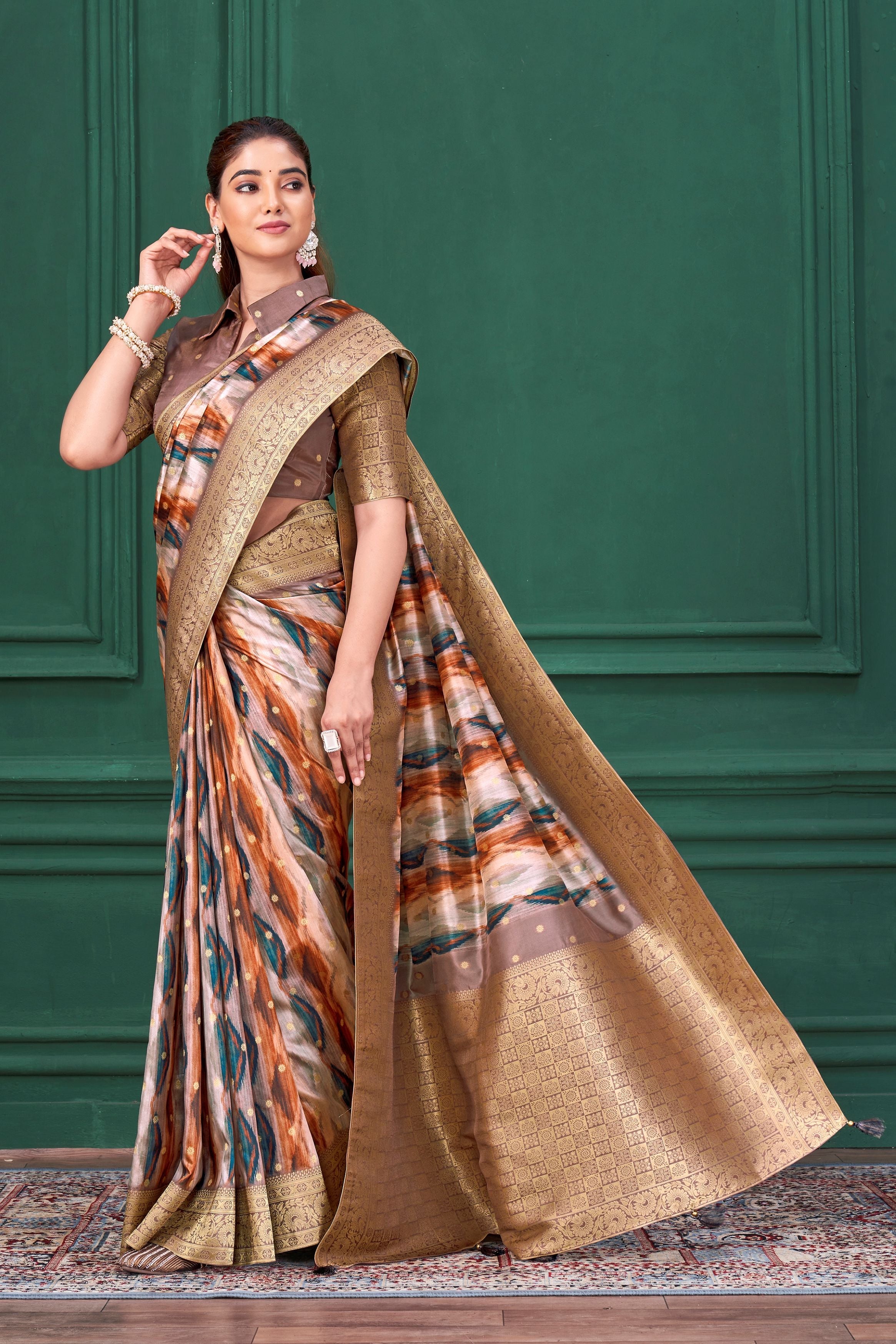 Multicolor Digital Printed Tussar Silk Saree