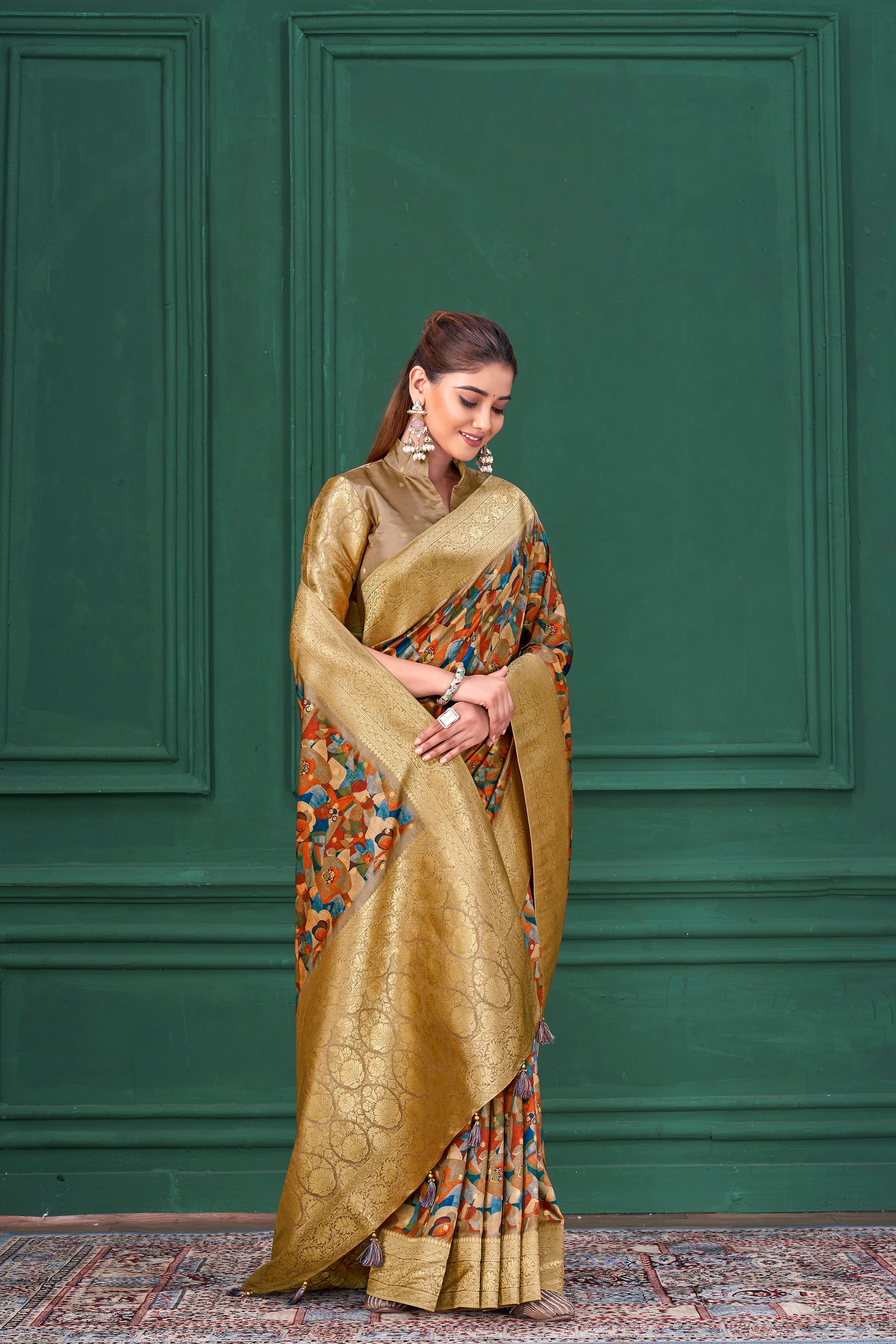 Multicolor Digital Printed Tussar Silk Saree