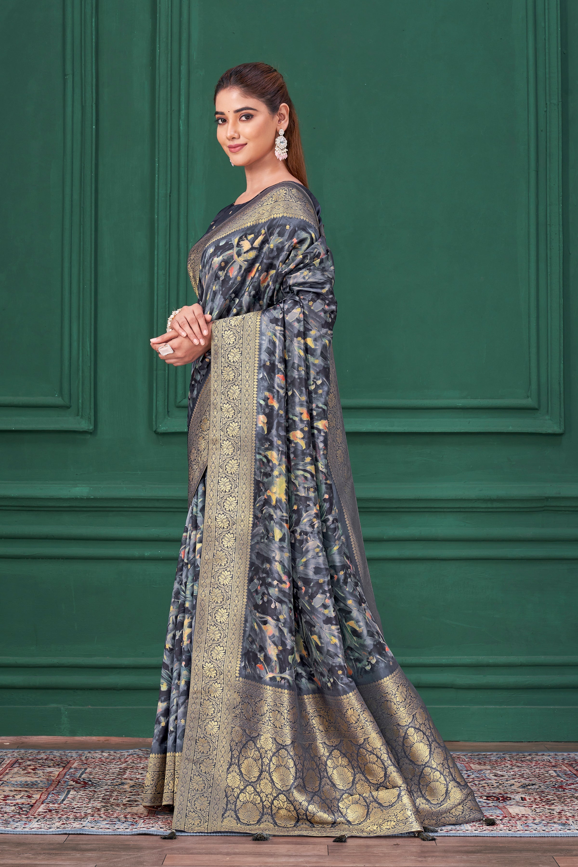 Blue Digital Printed Tussar Silk Saree