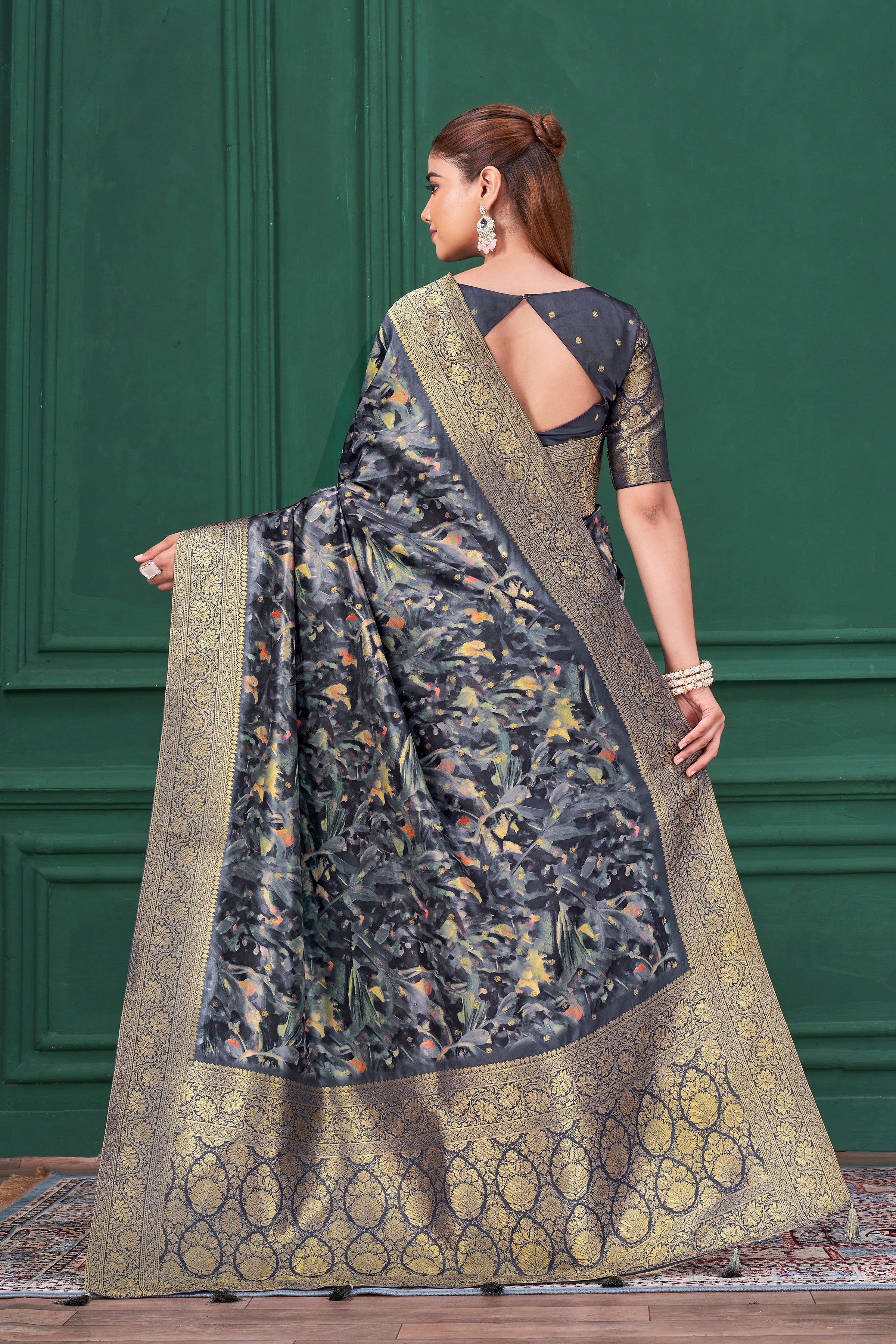 Blue Digital Printed Tussar Silk Saree