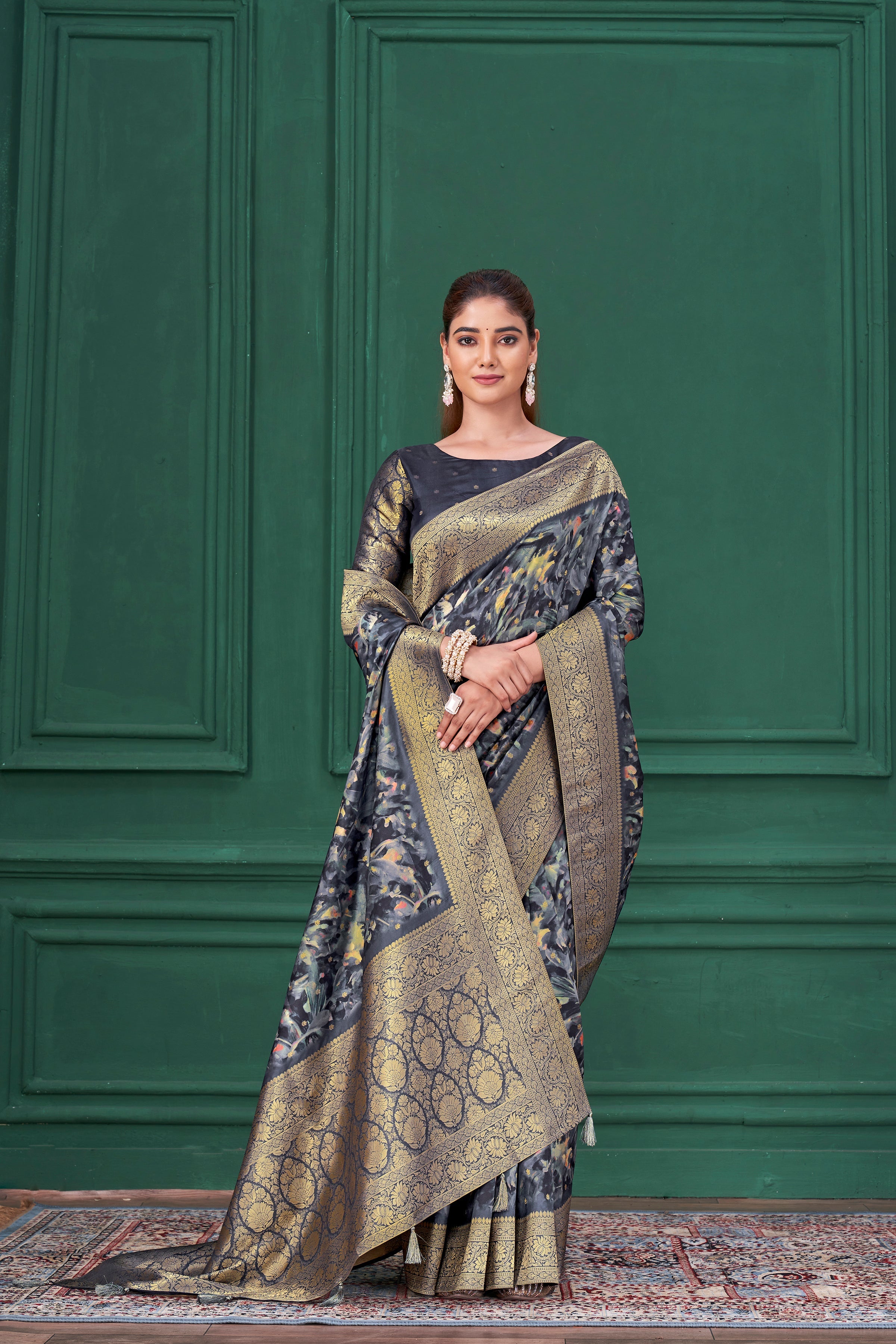 Blue Digital Printed Tussar Silk Saree