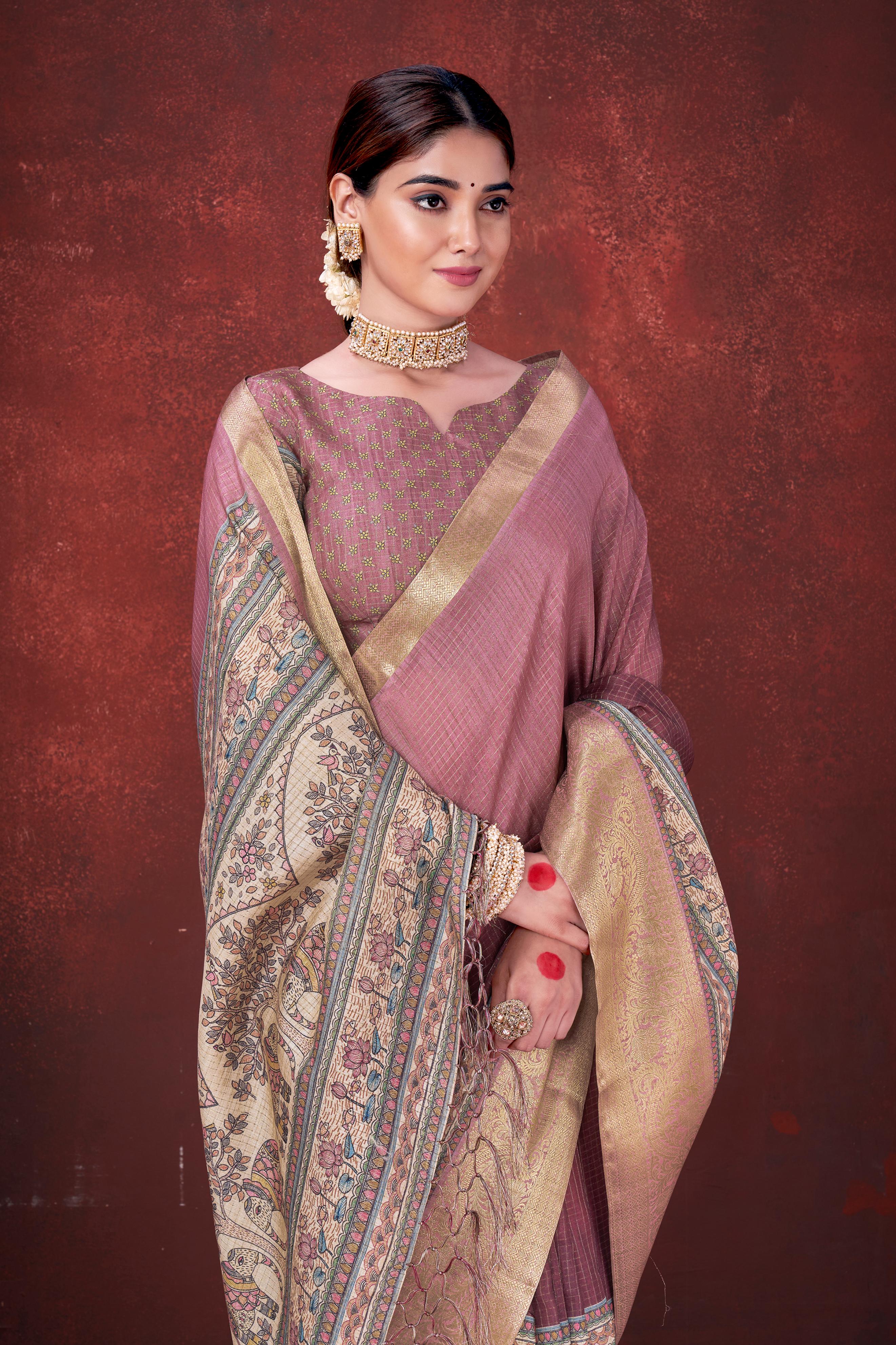 Pink Premium Silk Saree with Foil Floral Print