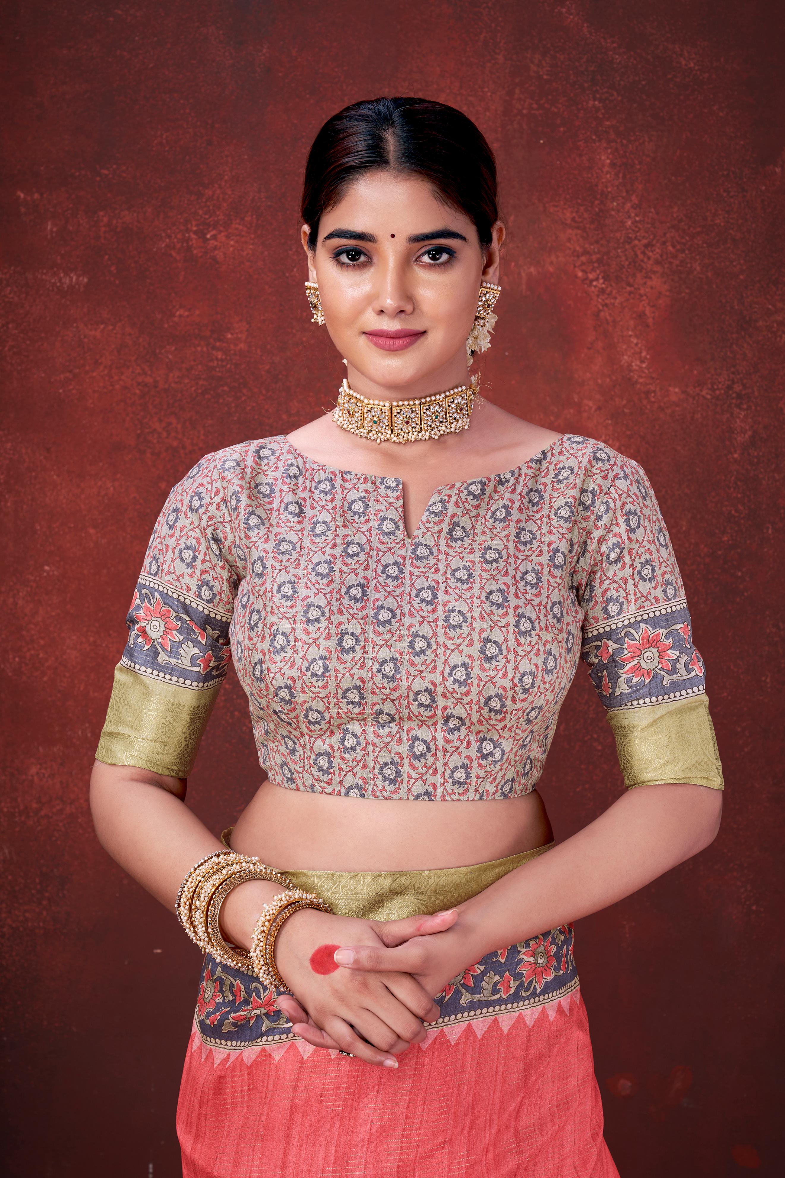 Red Premium Silk Saree with Foil Floral Print