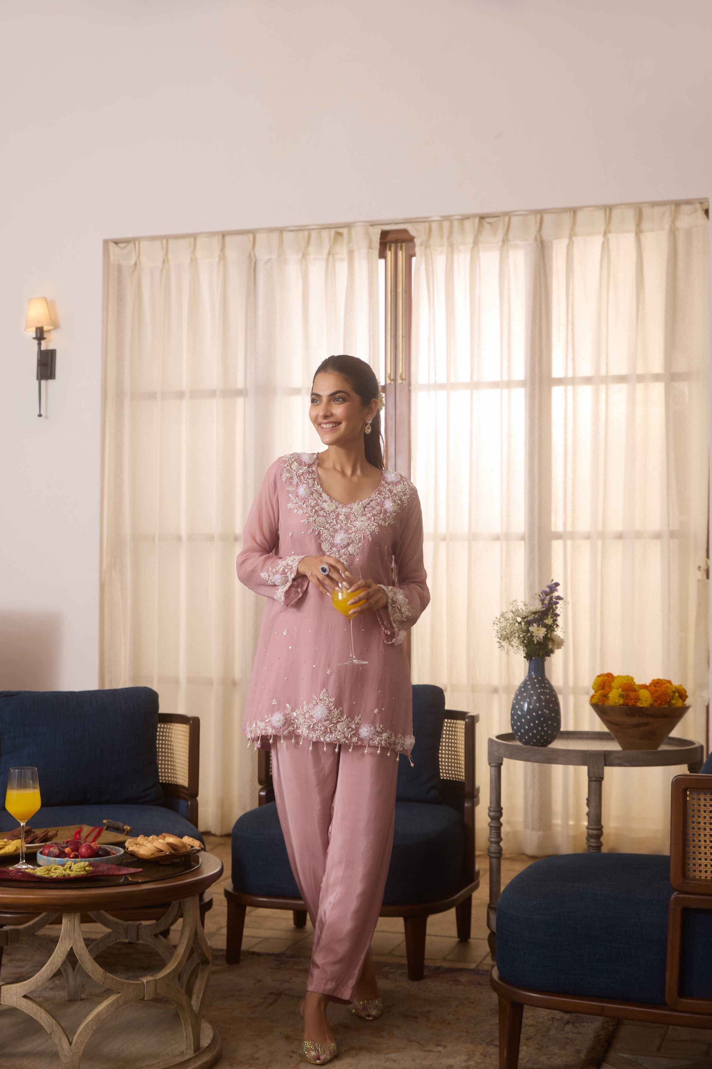 Blush Pink Embellished Organza Silk Co-Ord Set