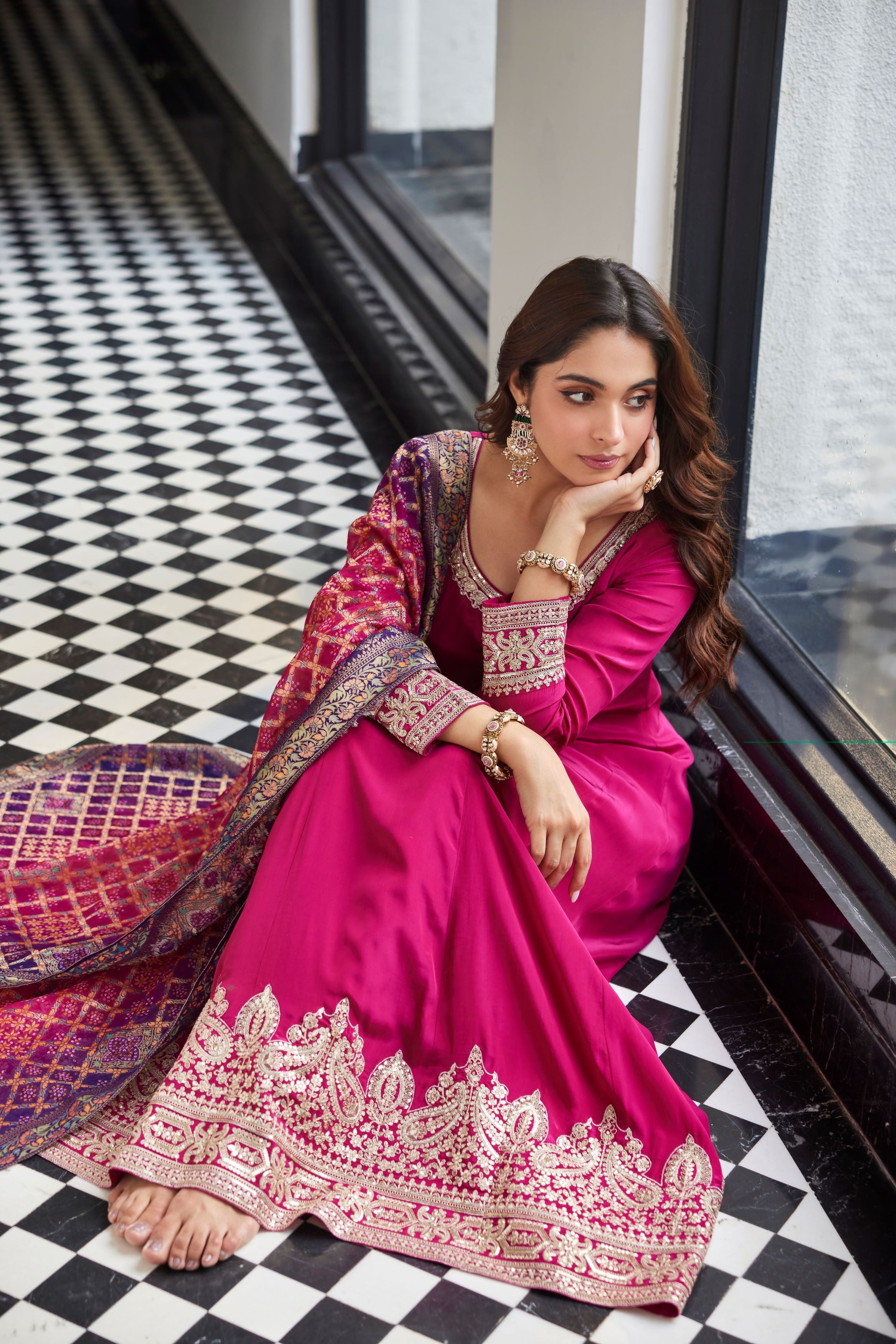 Imperial Pink Anarkali Set