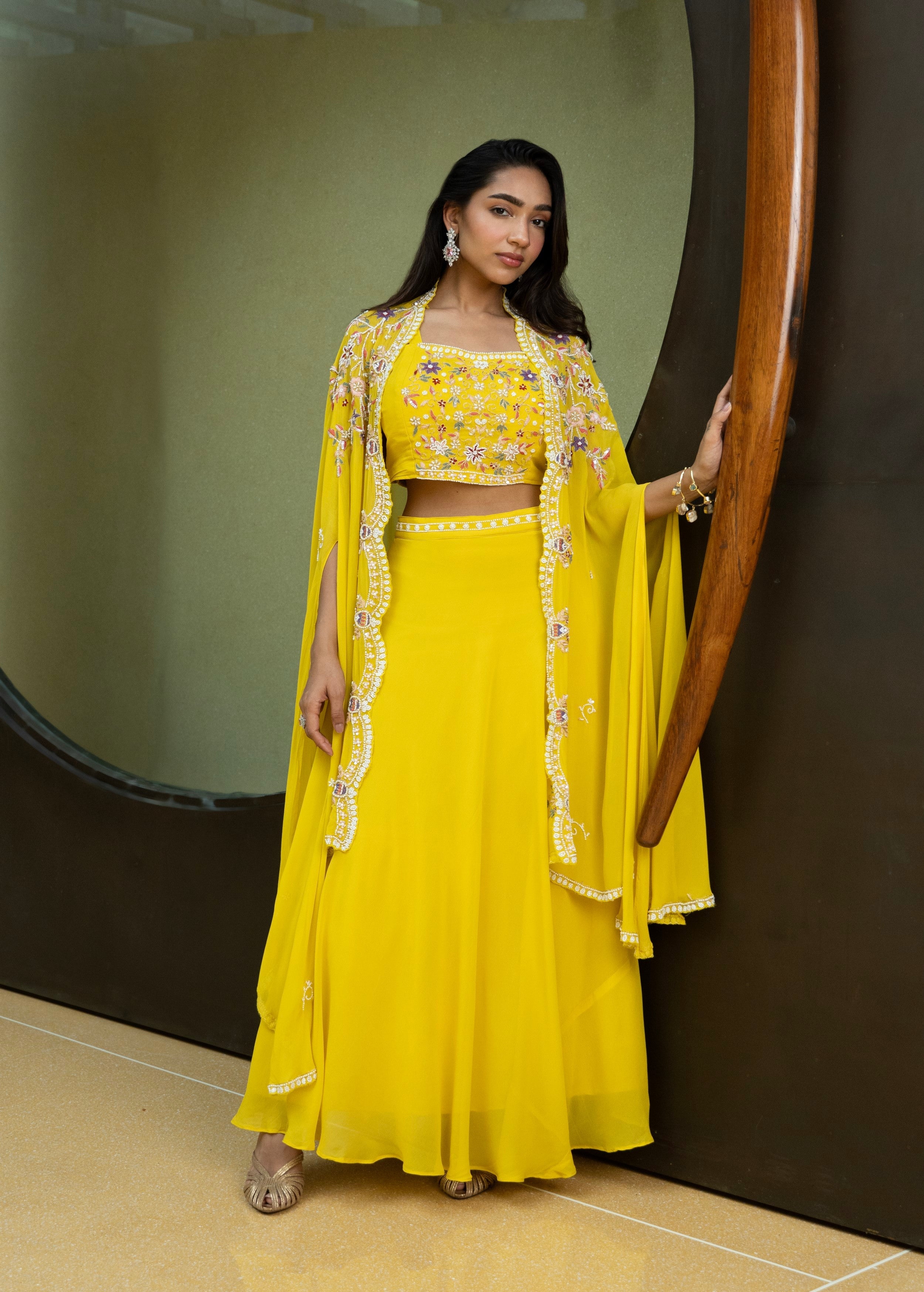 Marigold Embellished Georgette Silk Cape Set