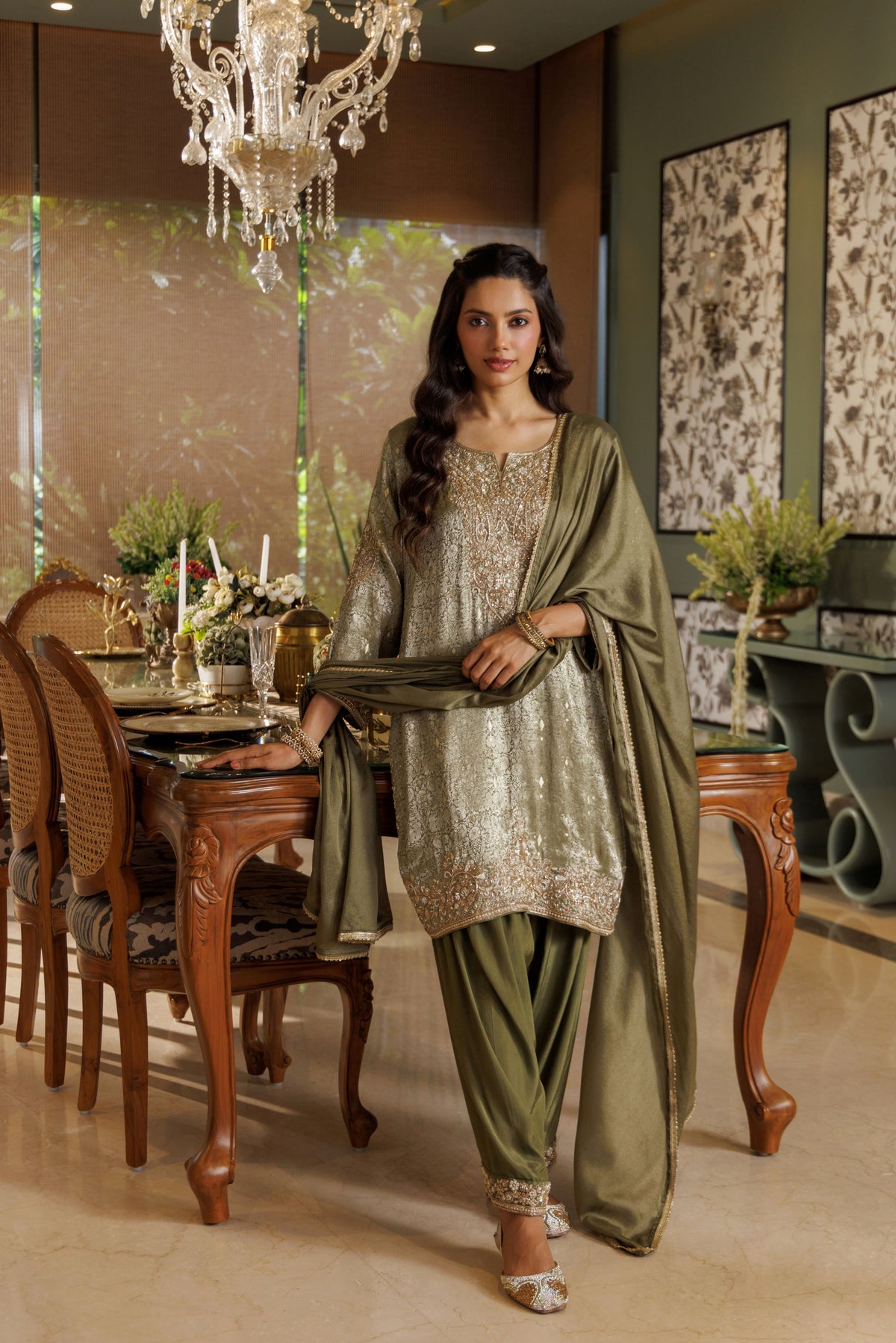Sage Muse Embellished Banarasi Silk Salwar Set