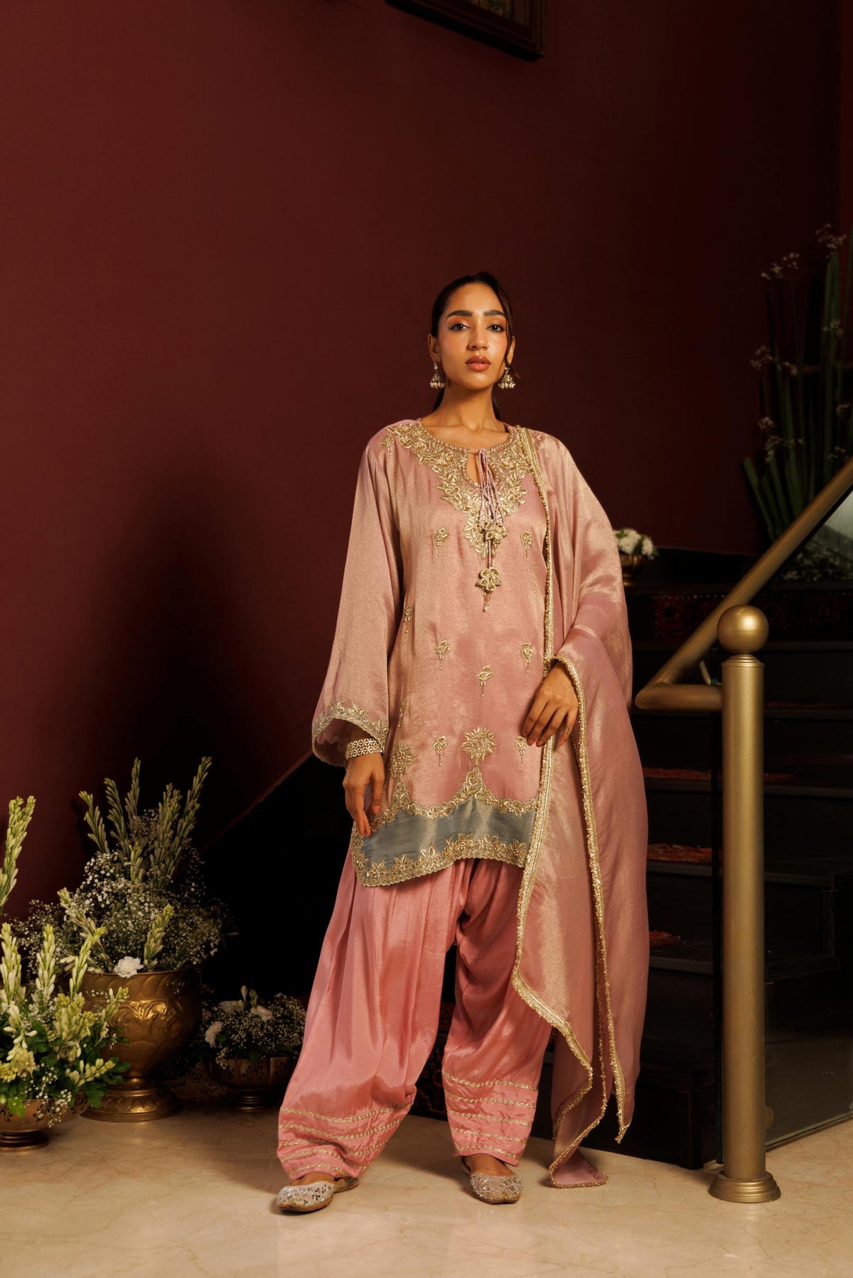Dusty Pink Embellished Shimmer Silk Salwar Set