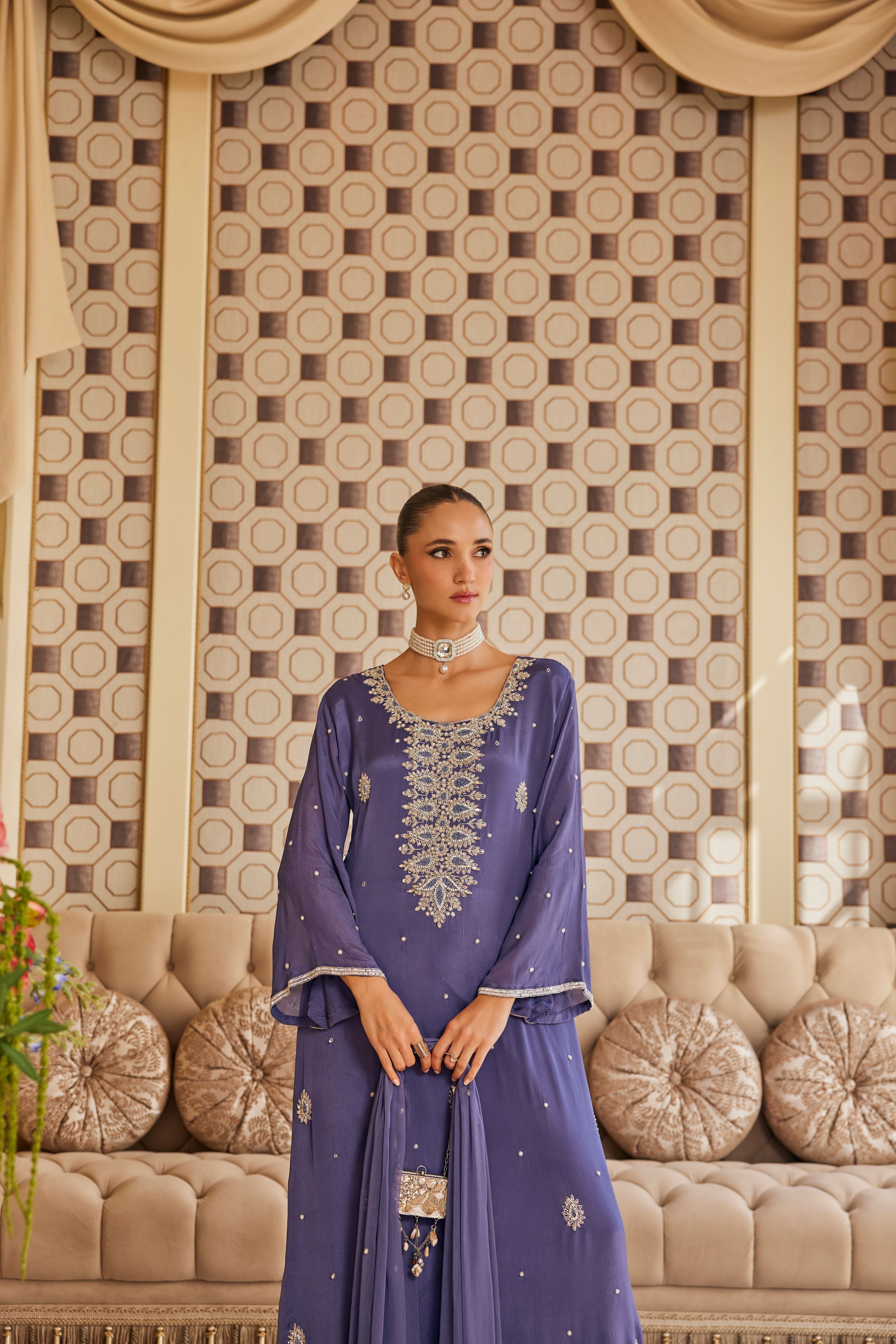 Meher Midnight Embellished Crepe Silk Pant Set