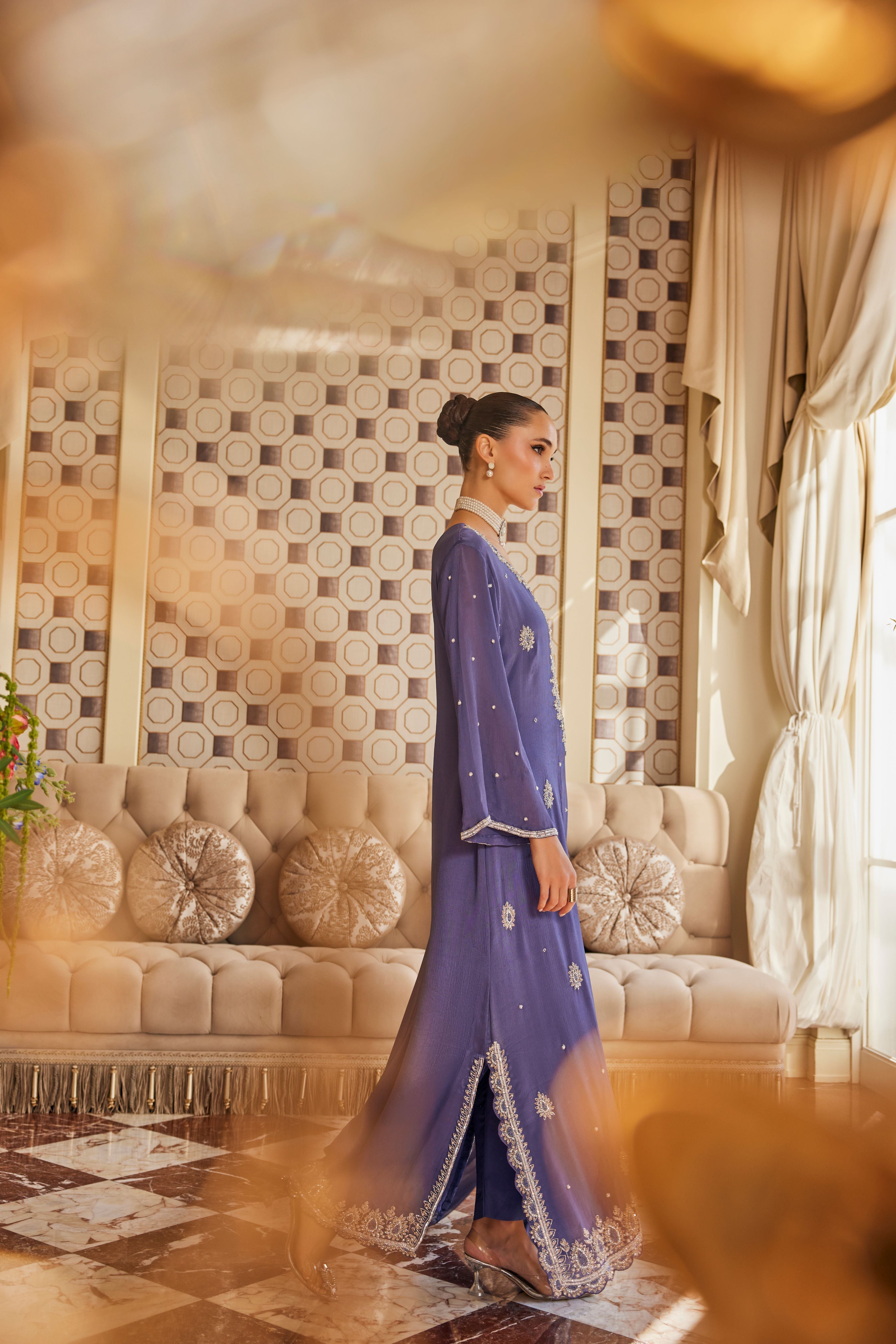 Meher Midnight Embellished Crepe Silk Pant Set
