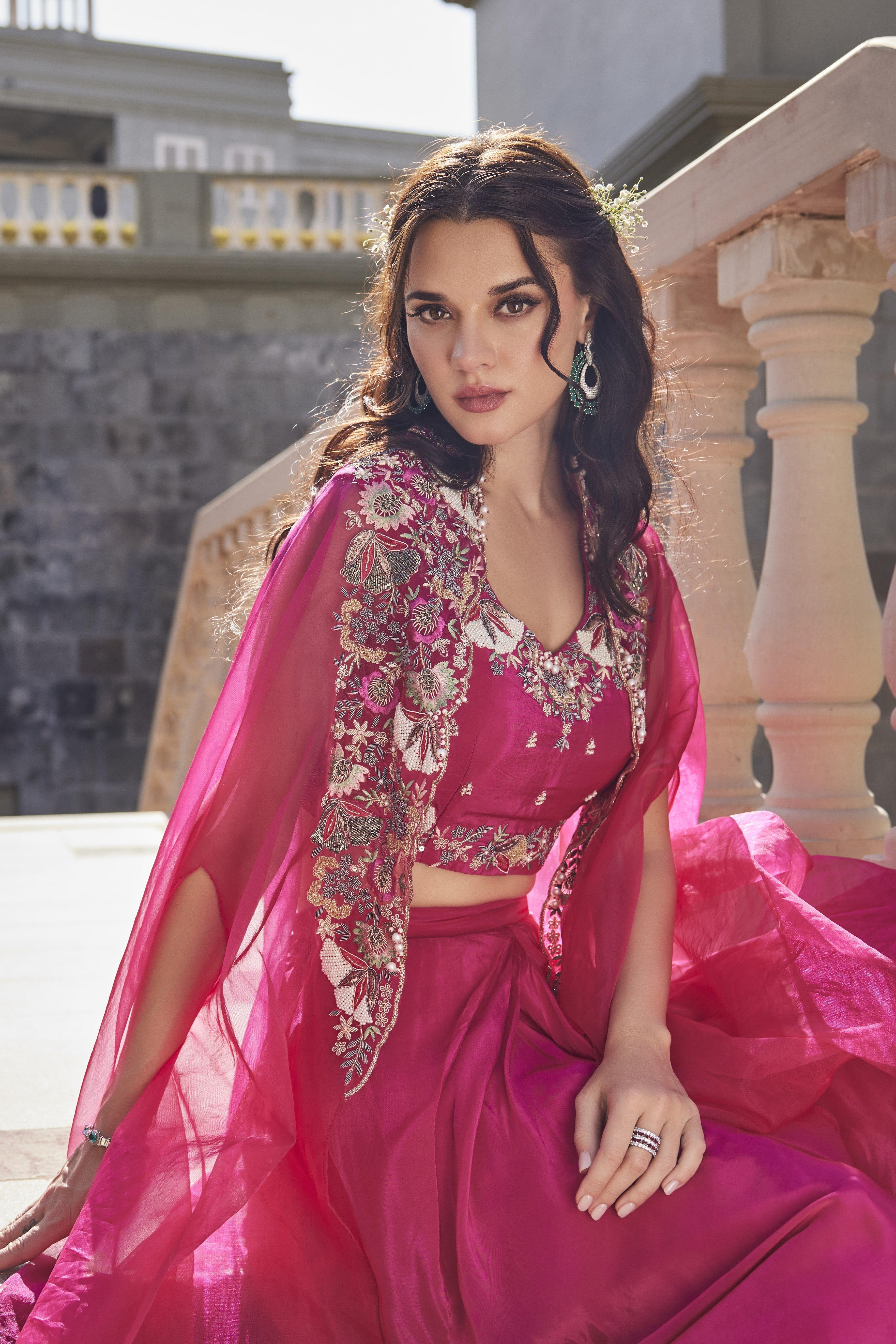 Fuchsia Glam Cape Set