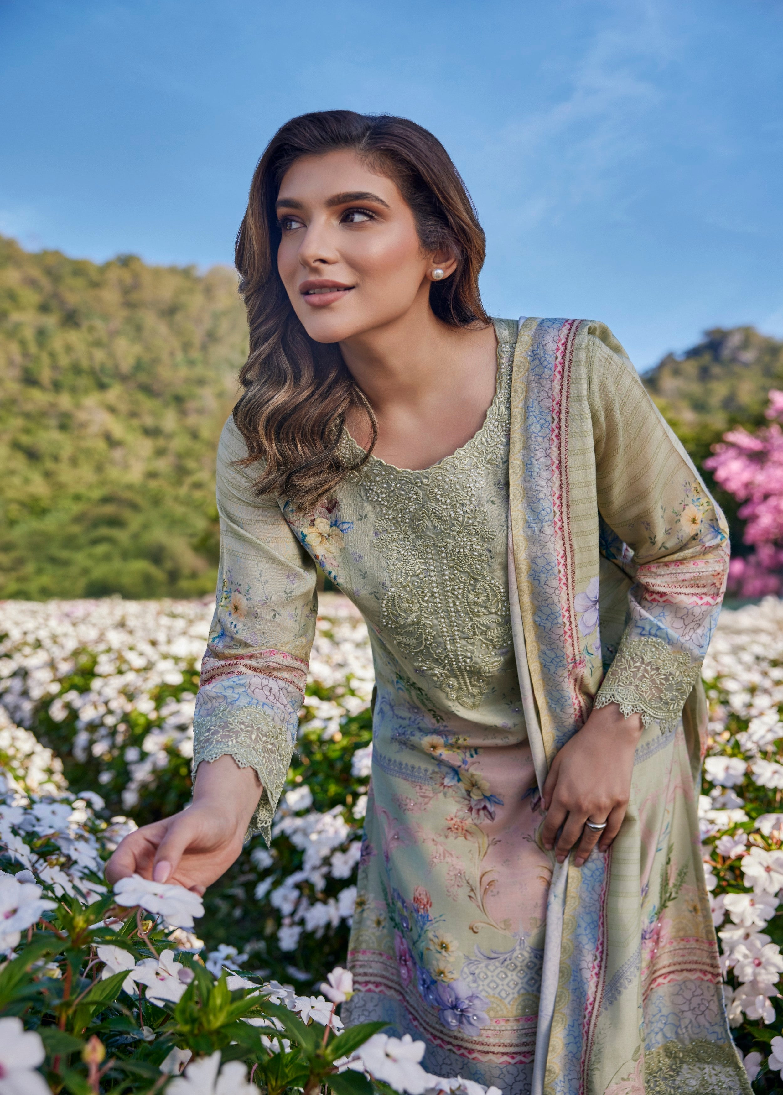 Pistachio Green Embroidered Crepe Silk Pant Set