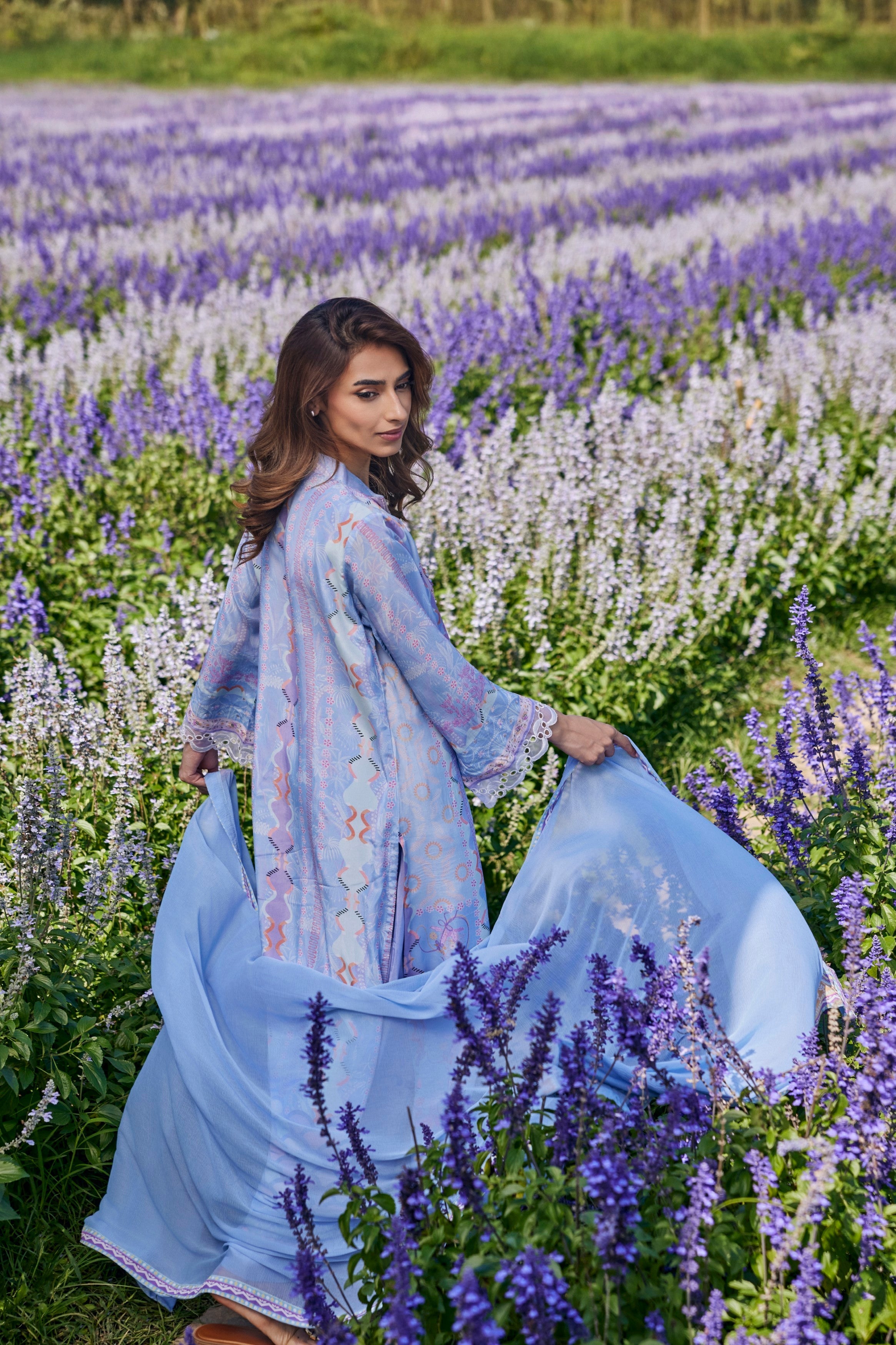 Powder Blue Embellished Crepe Silk Pant Set