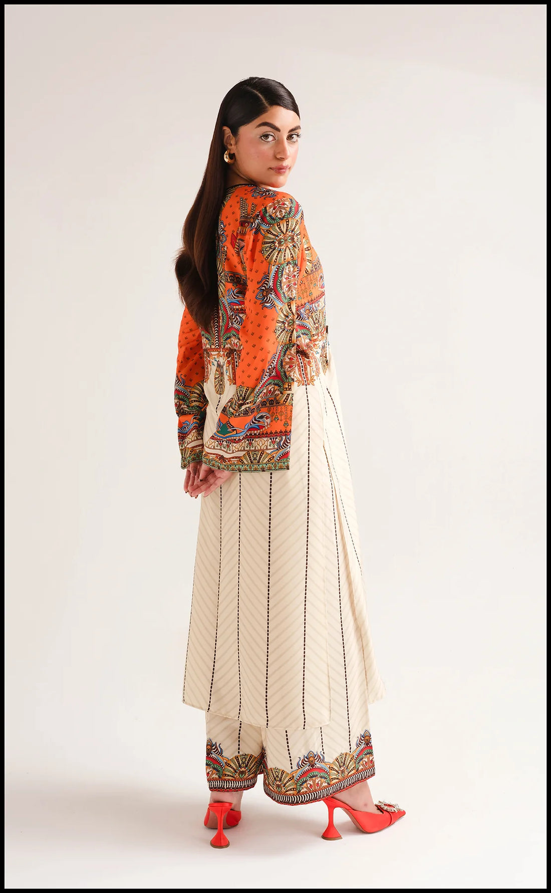 Creamy Orange Natural Crepe Kurta & Palazzo Set