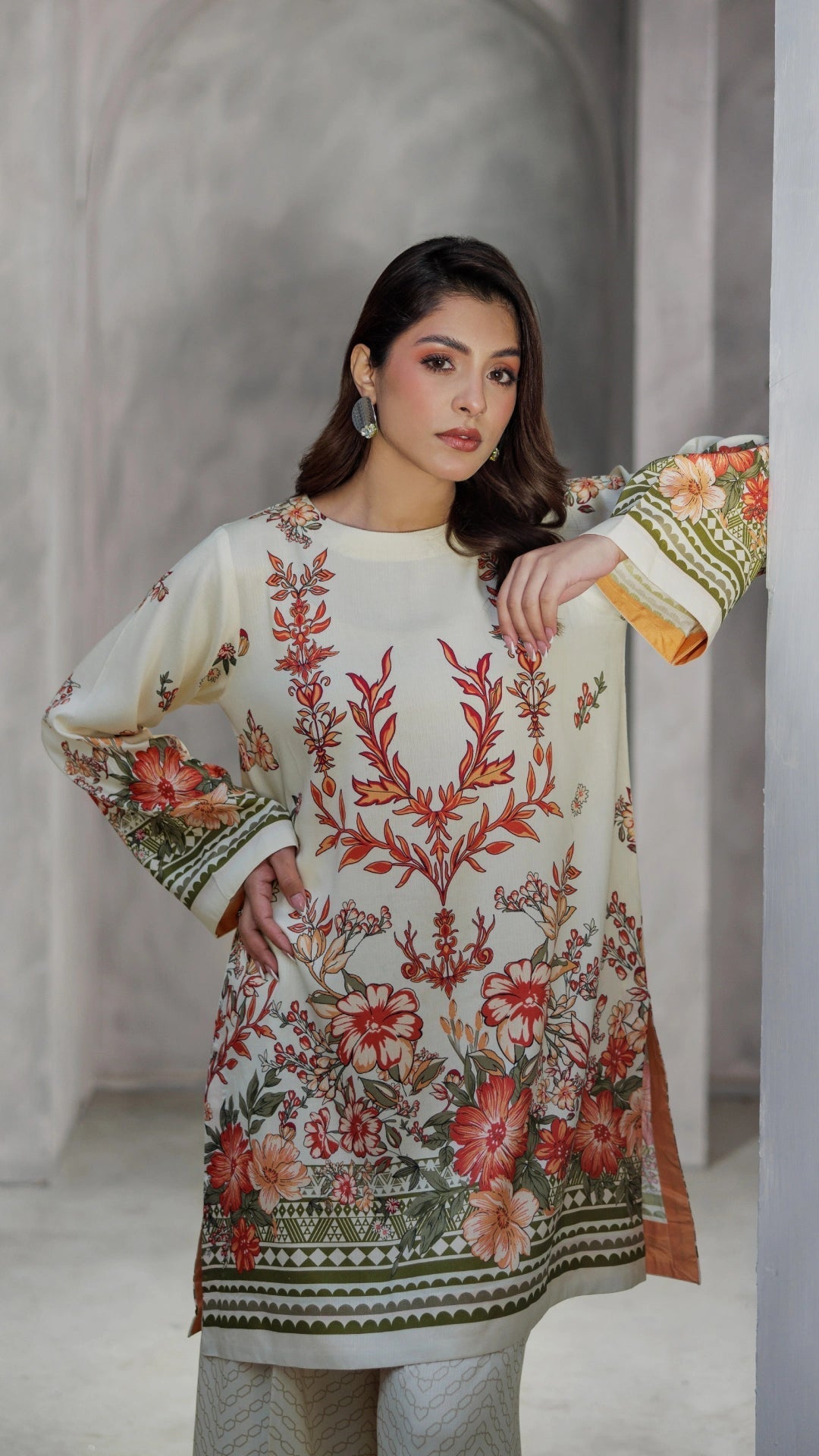 Cream Floret Natural Crepe Co-Ord Set