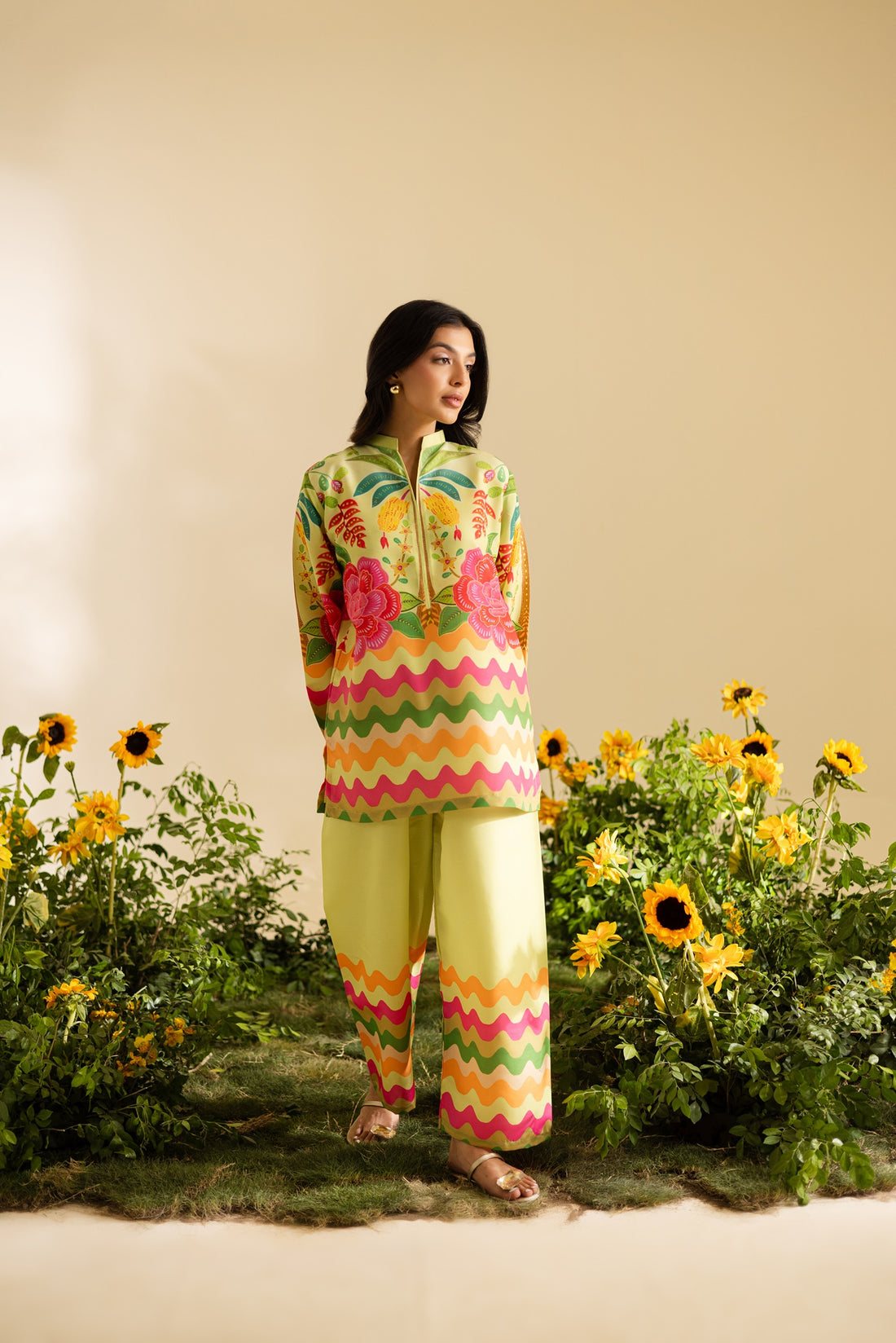 Bright Multi Color Printed Crepe Silk Co-Ord Set
