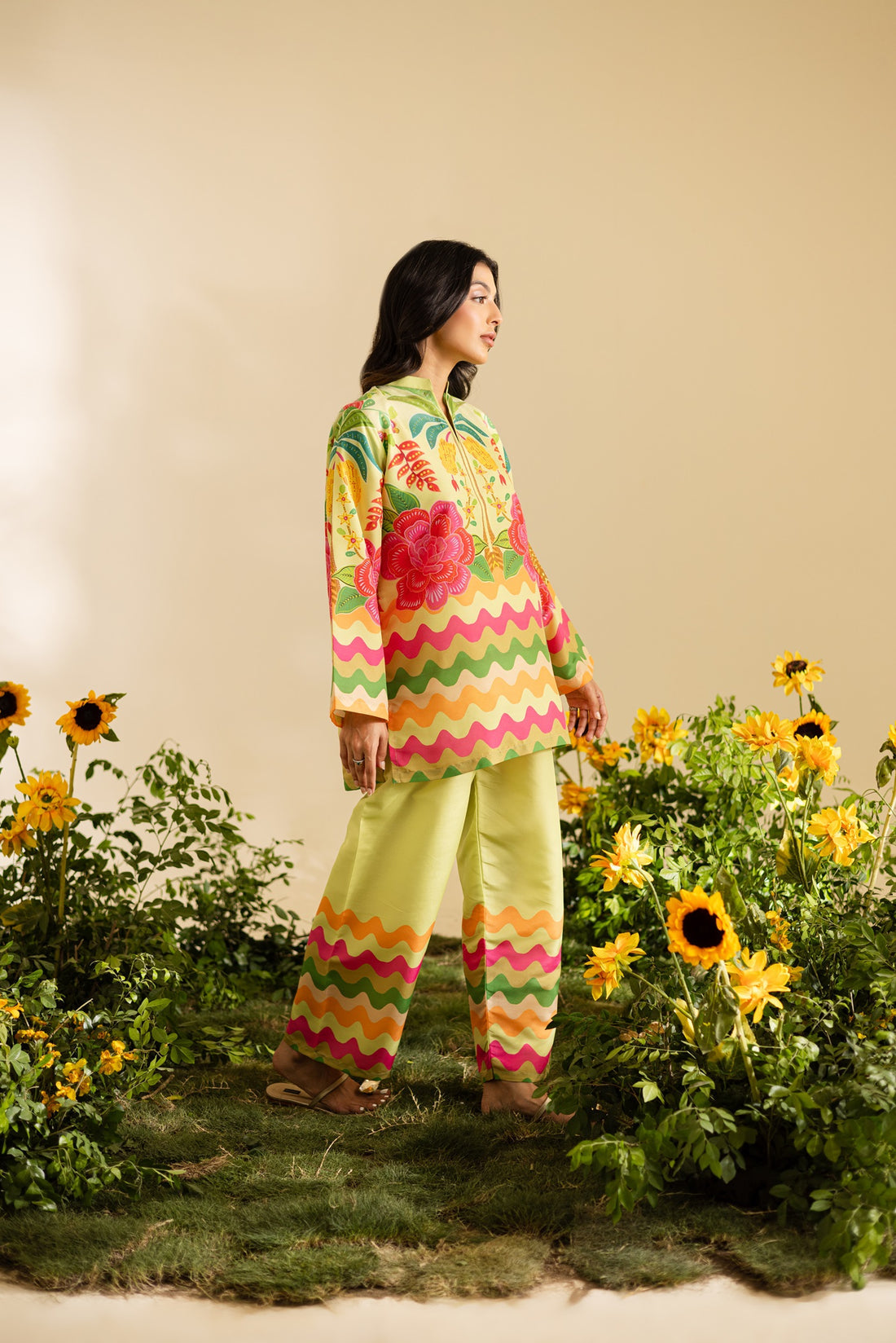 Bright Multi Color Printed Crepe Silk Co-Ord Set
