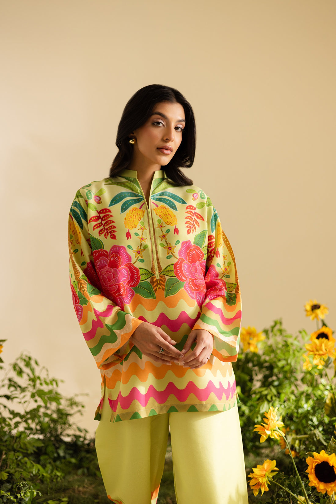 Bright Multi Color Printed Crepe Silk Co-Ord Set