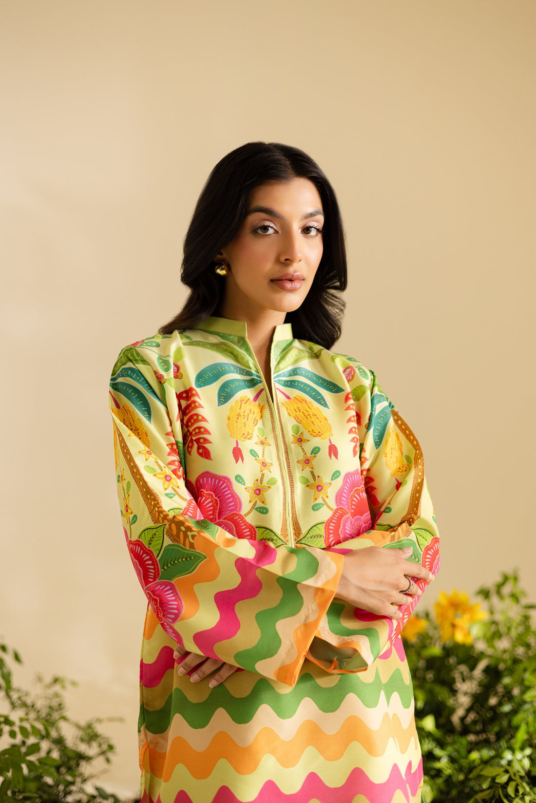 Bright Multi Color Printed Crepe Silk Co-Ord Set
