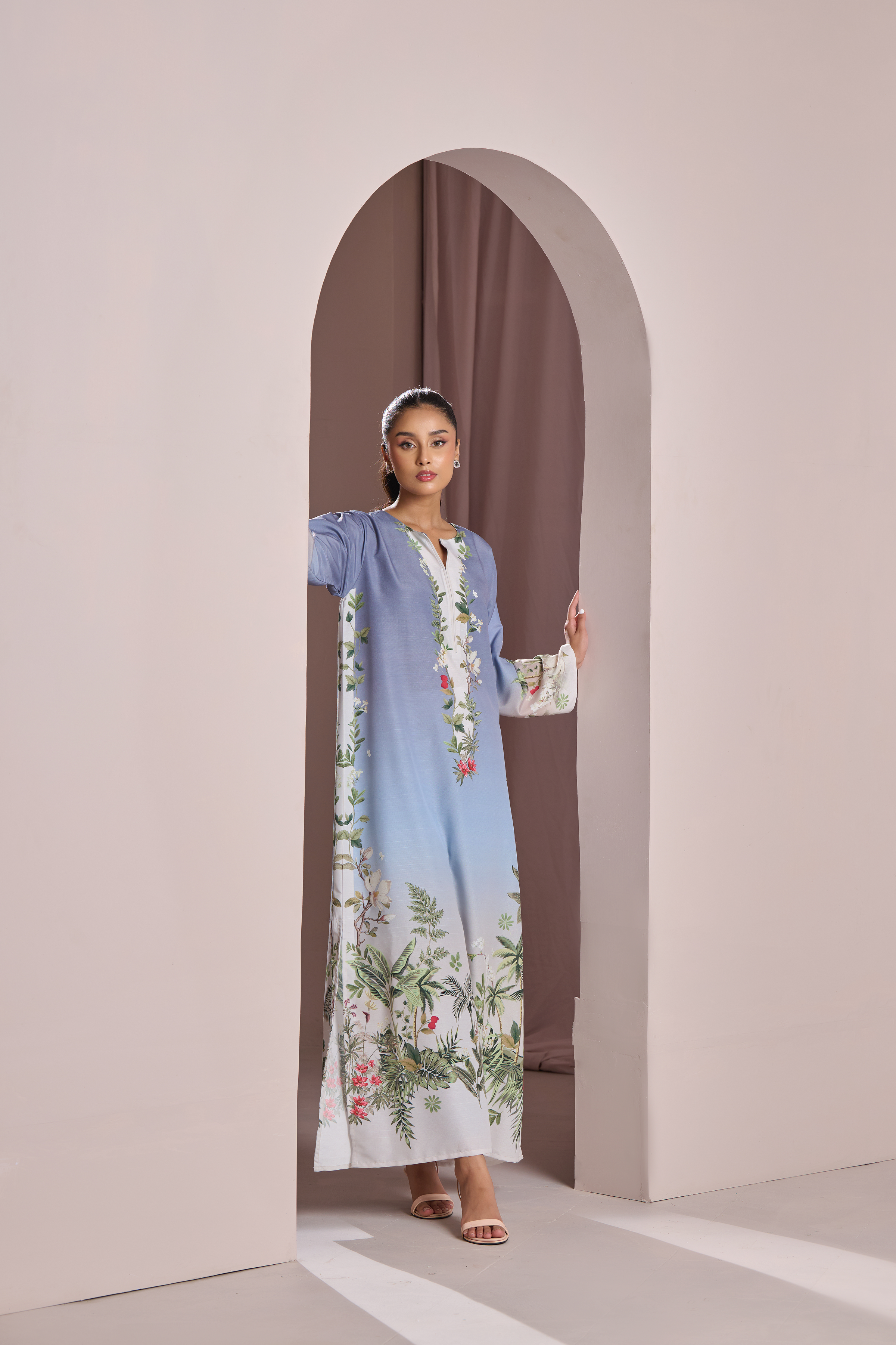 Bluish Tone Natural Crepe Kurta & Pant Set