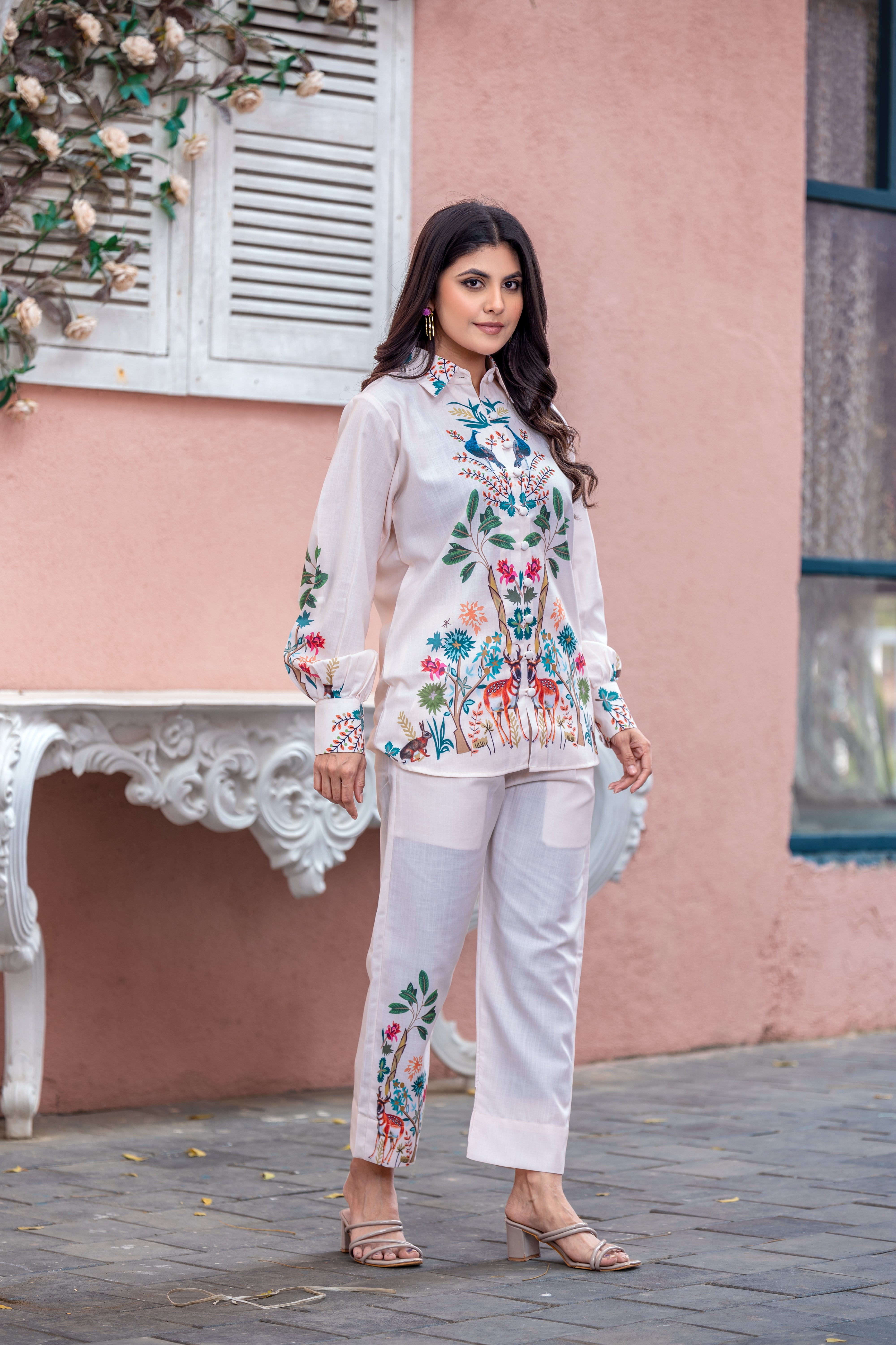 Pastel Peach Printed Spanish Linen Co-Ord Set