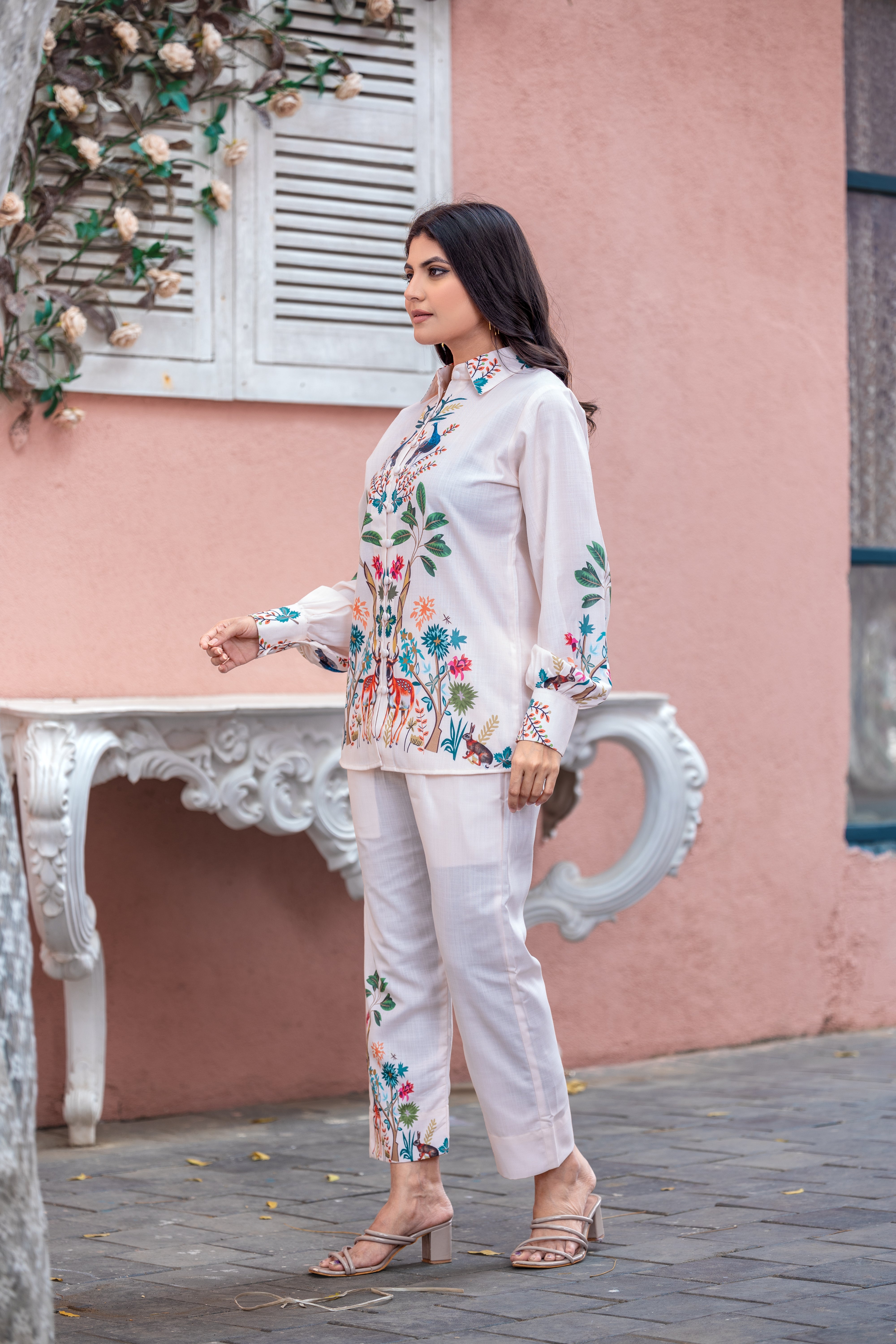 Pastel Peach Printed Spanish Linen Co-Ord Set