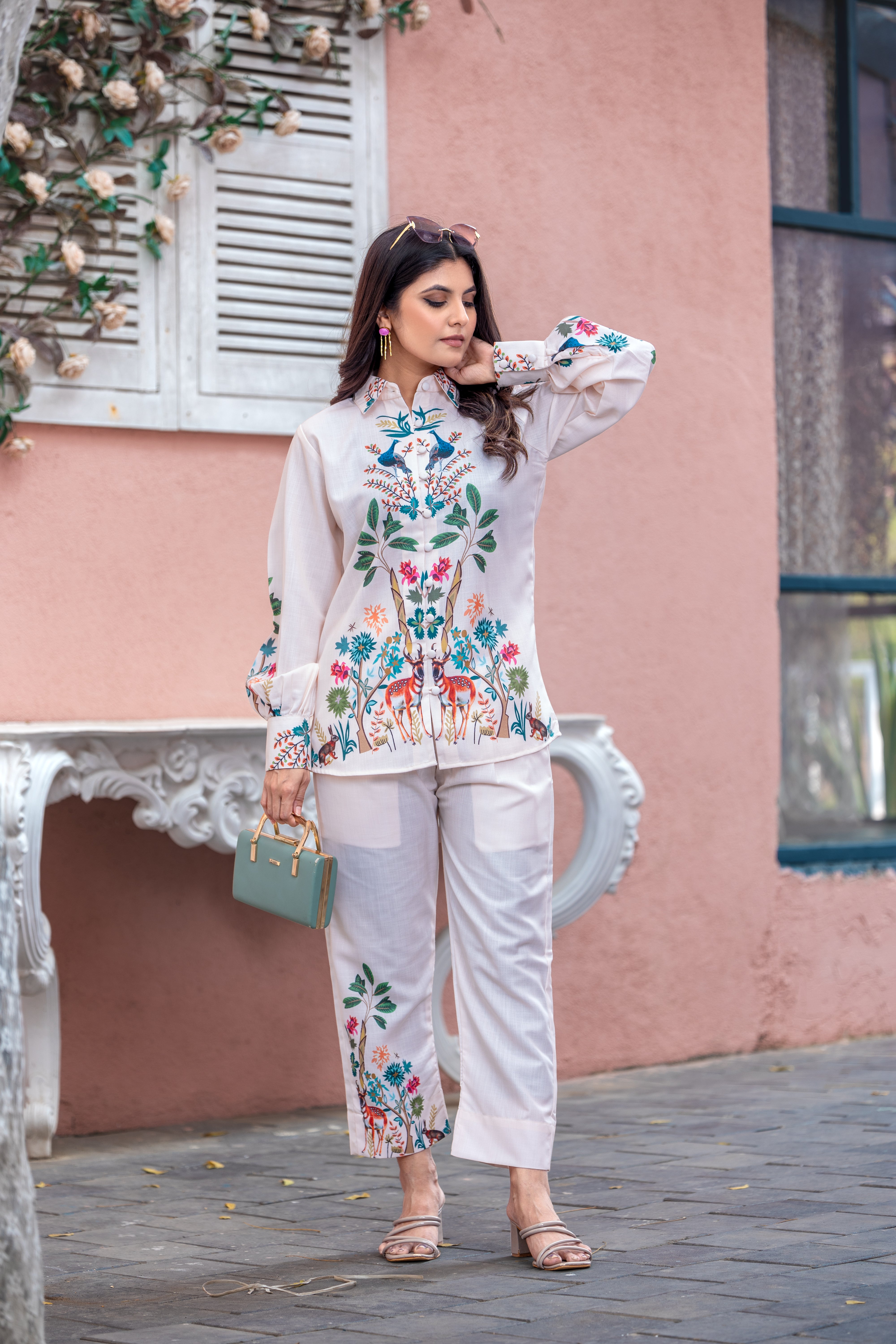 Pastel Peach Printed Spanish Linen Co-Ord Set