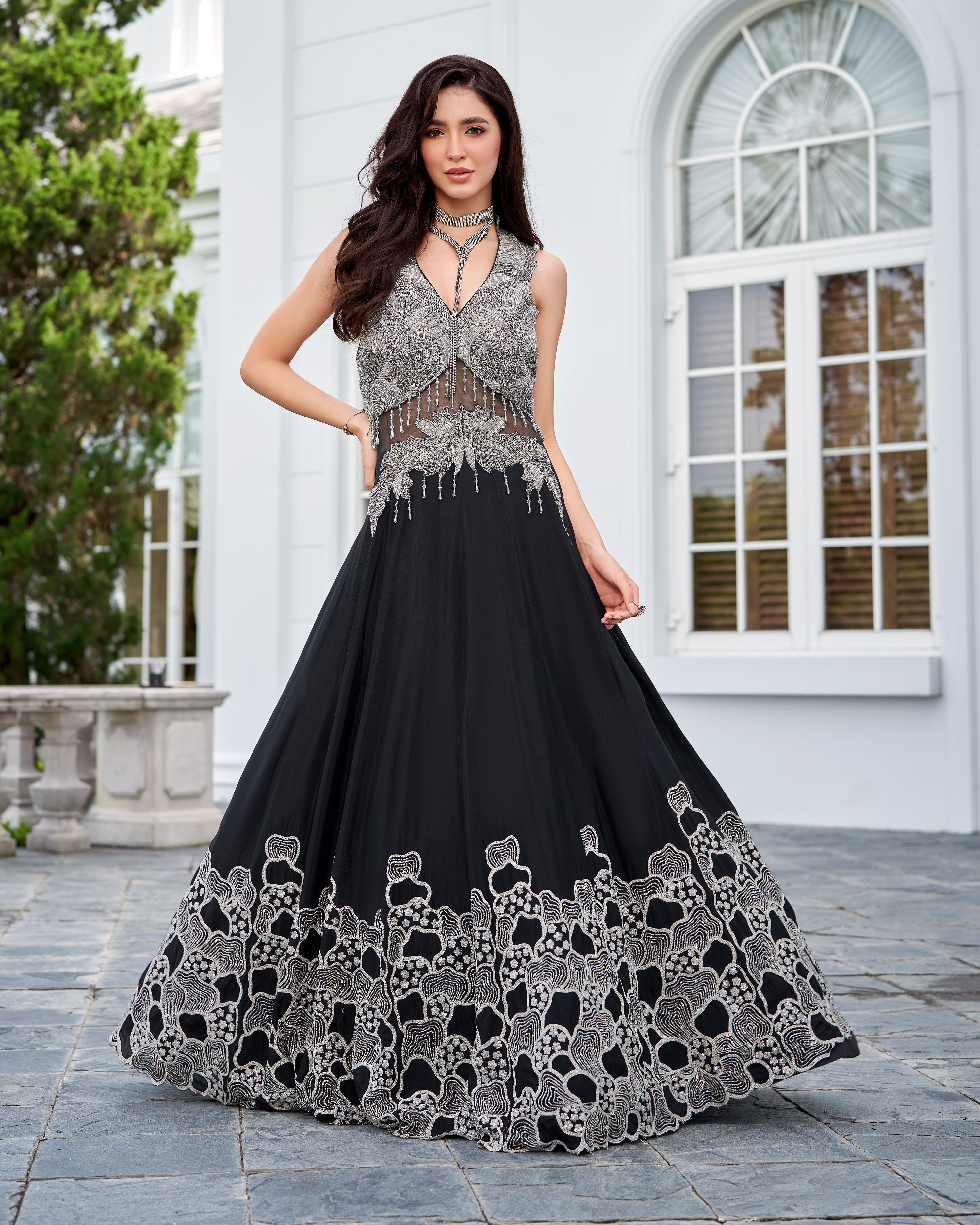 Classic Black Embellished Georgette Silk Gown