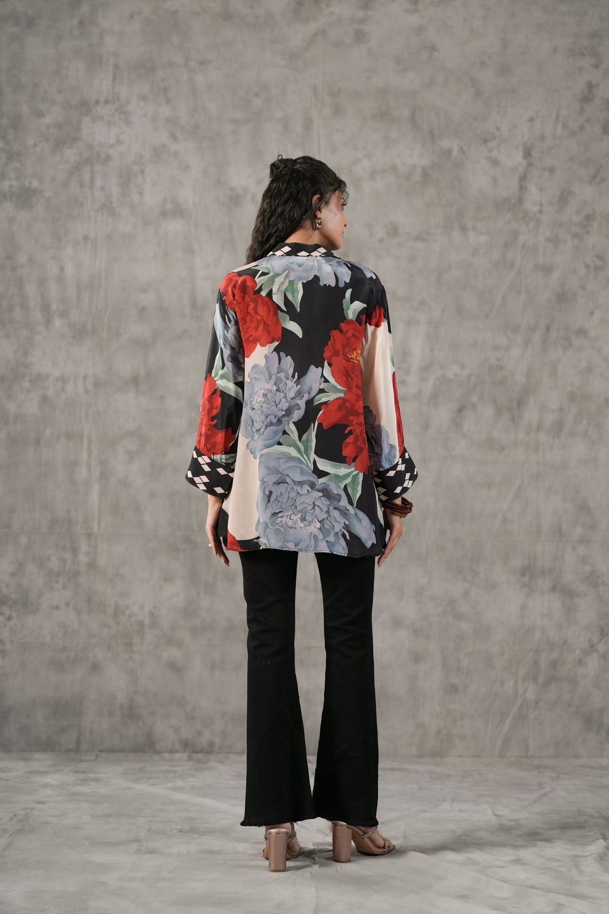 Scarlet Black Printed Crepe Silk Shirt