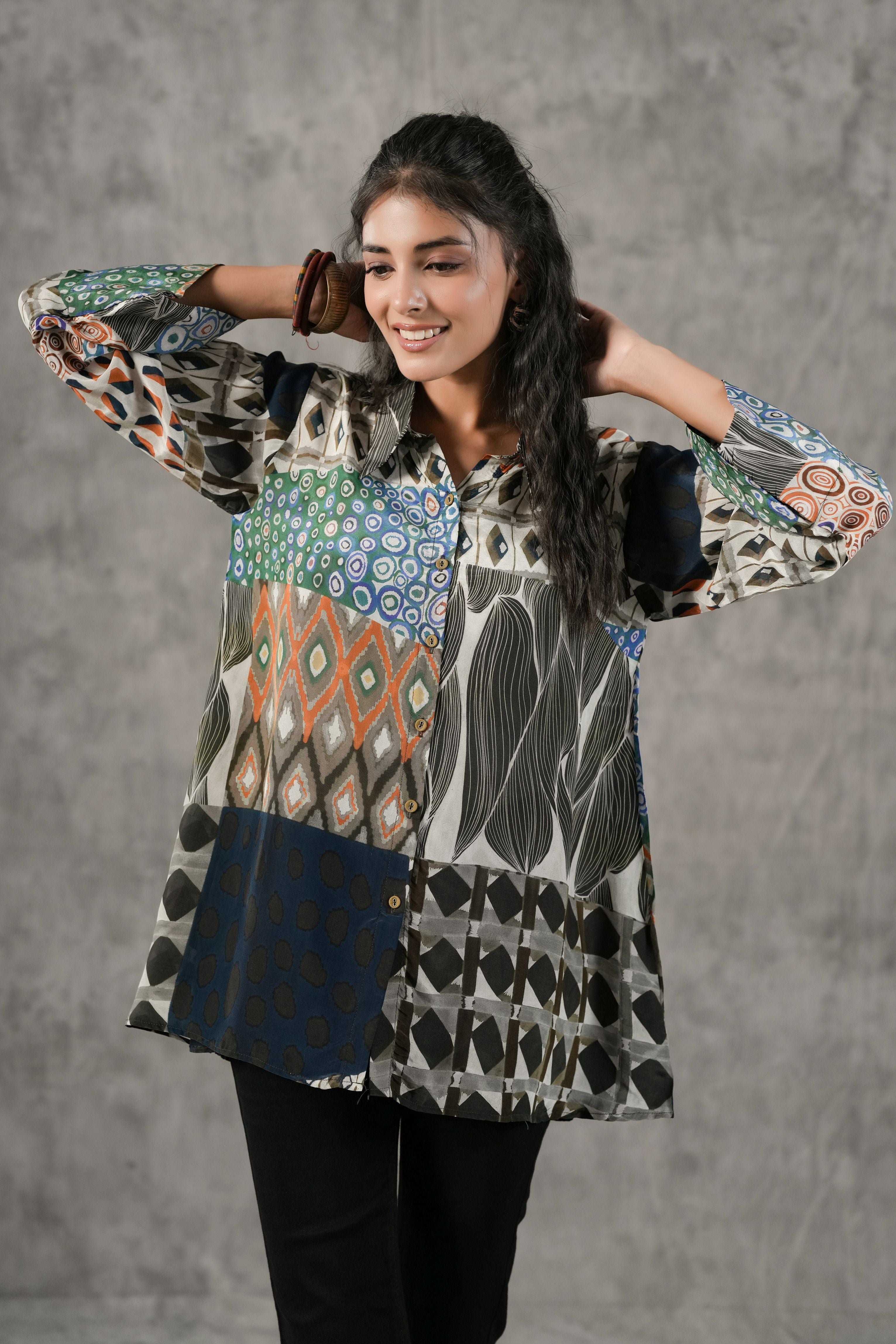 Onyx Black Printed Crepe Silk Shirt