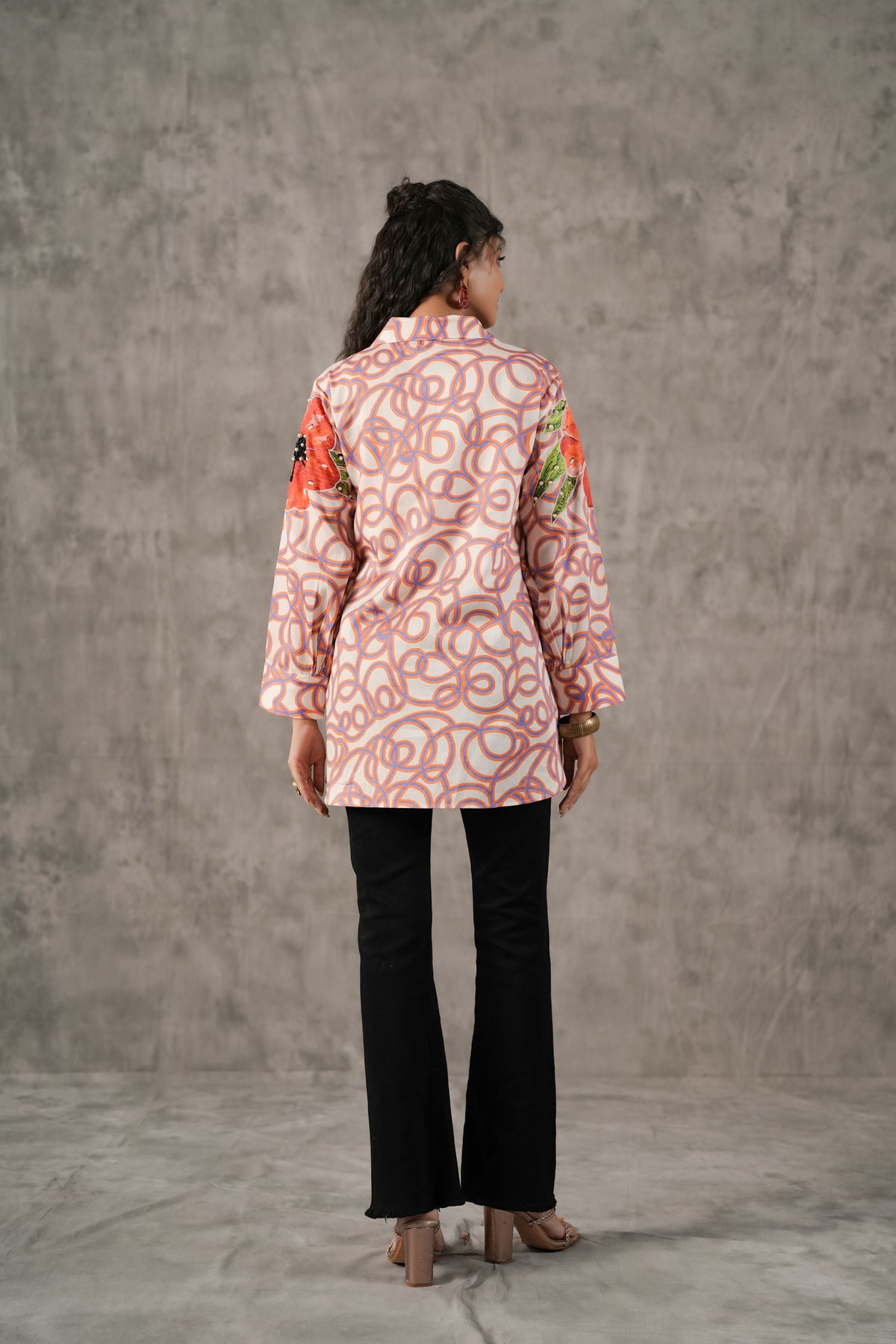 Blush Coral Swirl Printed Cotton Shirt