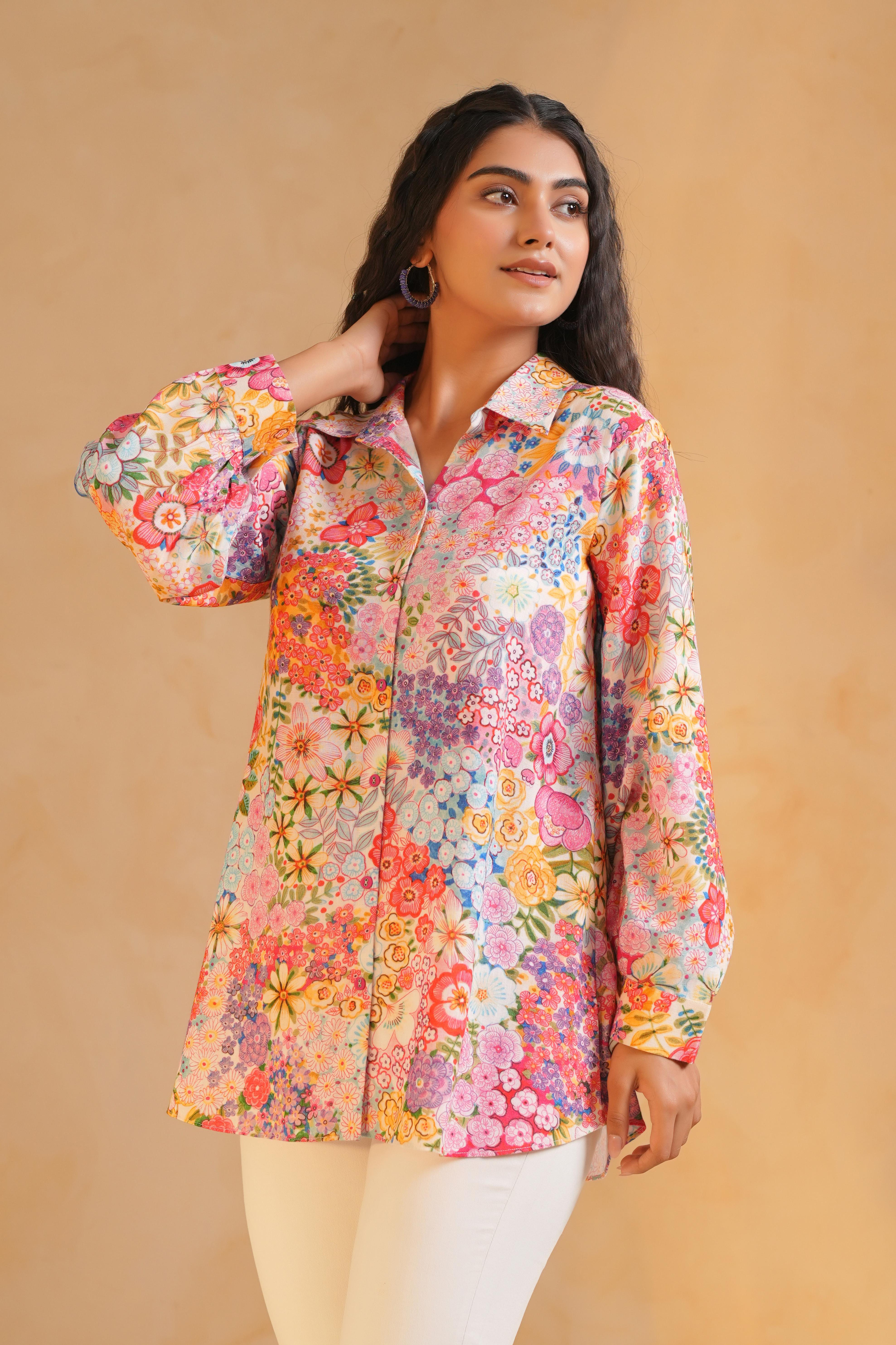 Soft Pink Printed Linen Top