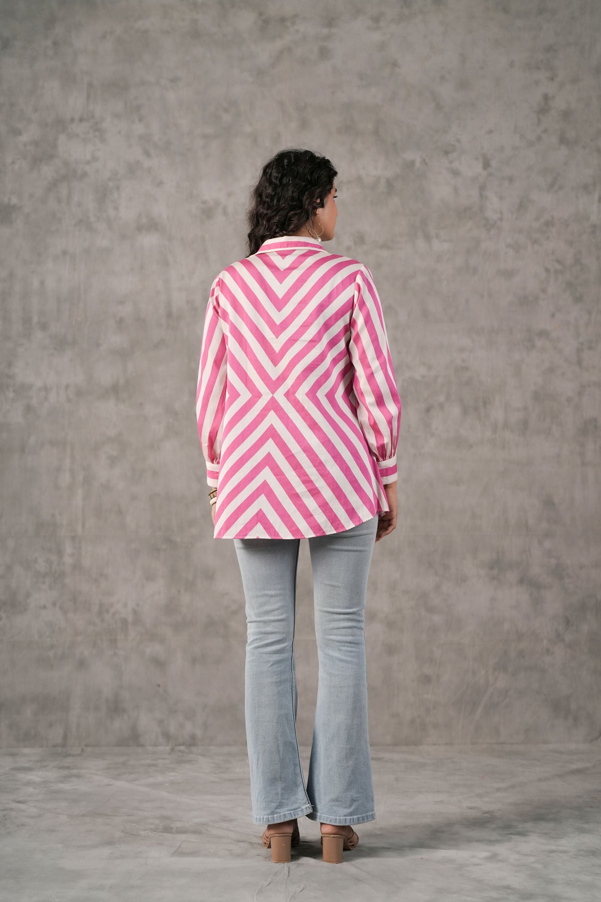 Pink Striped Printed Cotton Shirt