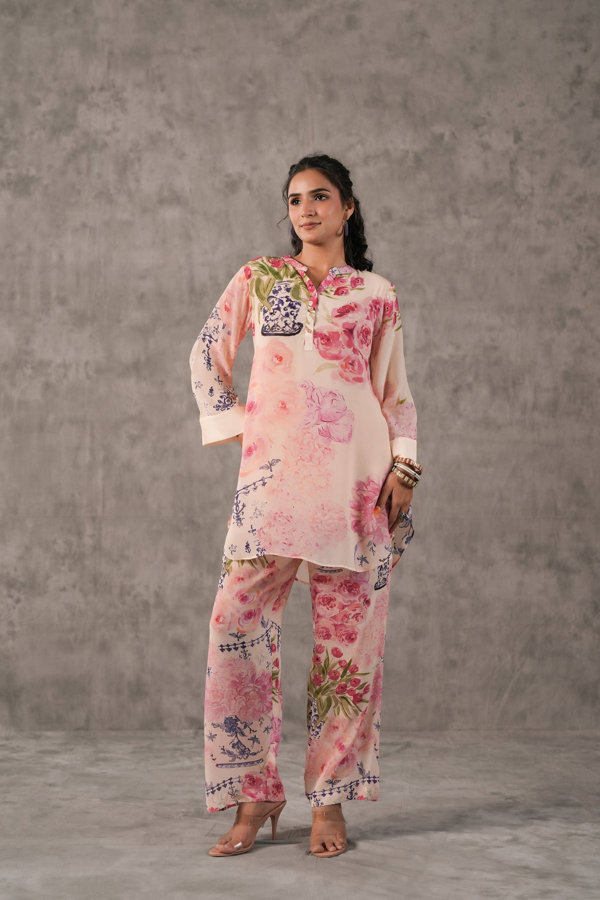 Blush Rose Printed Crepe Silk Kurta Set