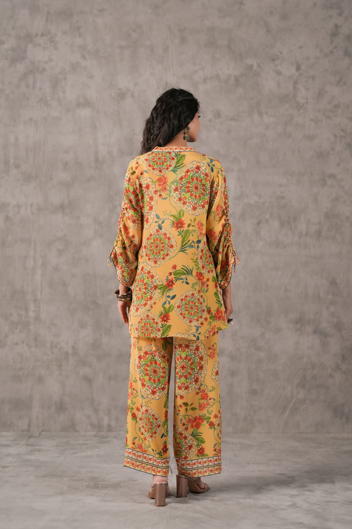 Pale Yellow Printed Crepe Silk Co-Ord Set