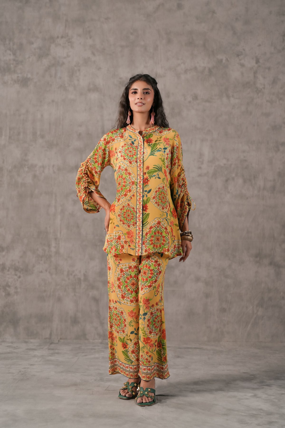 Pale Yellow Printed Crepe Silk Co-Ord Set