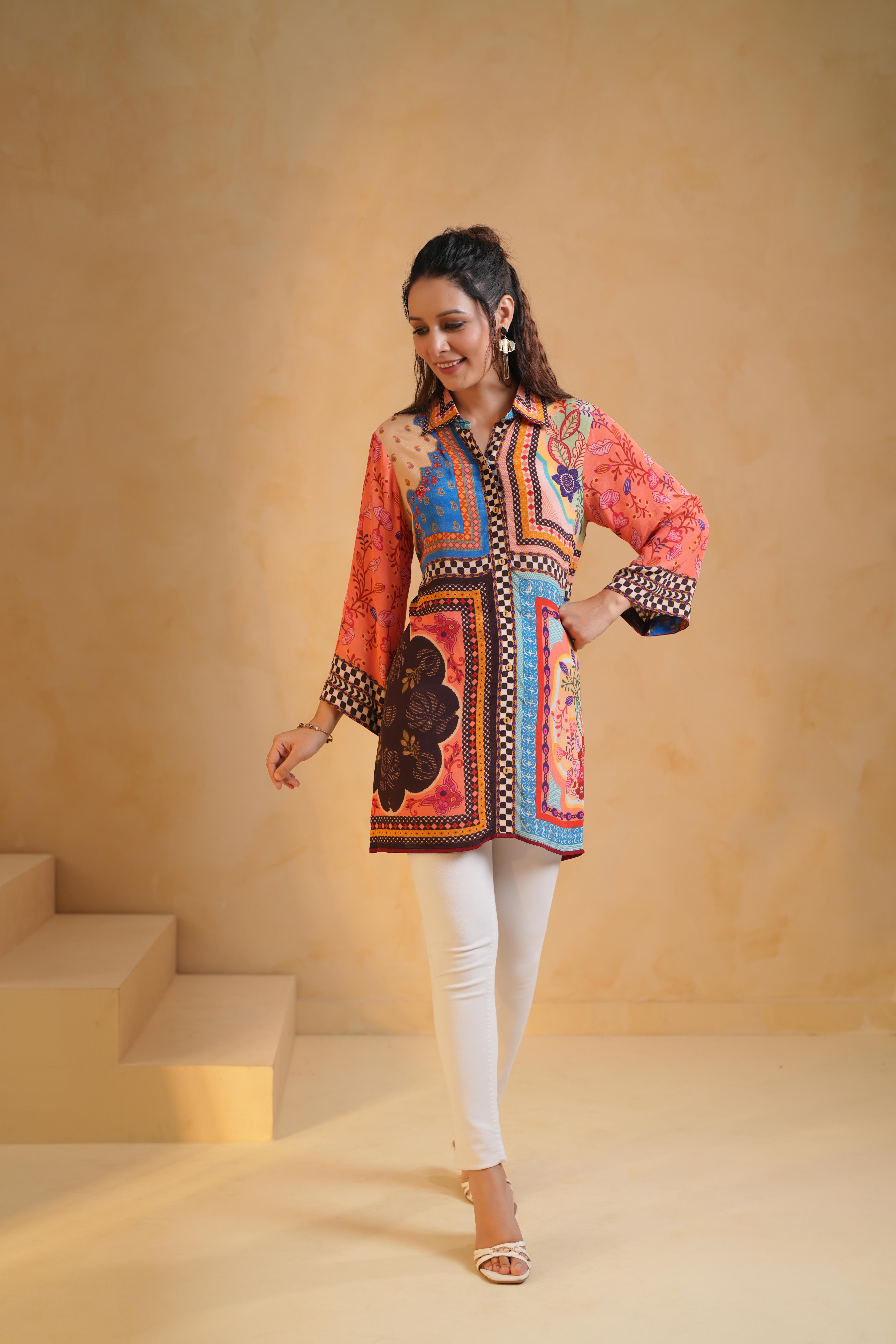 Multi-Color Printed Viscose Crepe Top