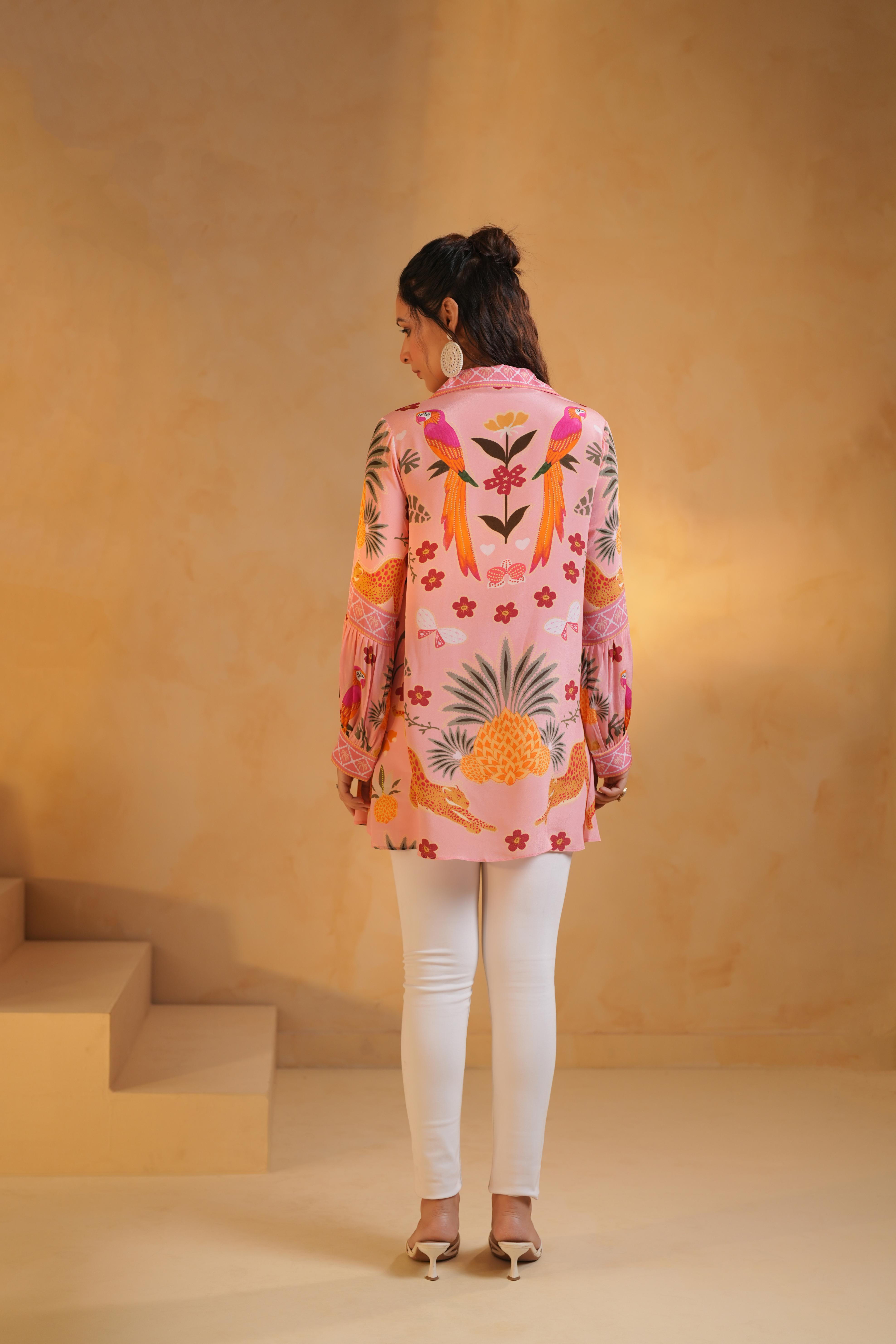 Pastel Pink Printed Crepe Silk Top