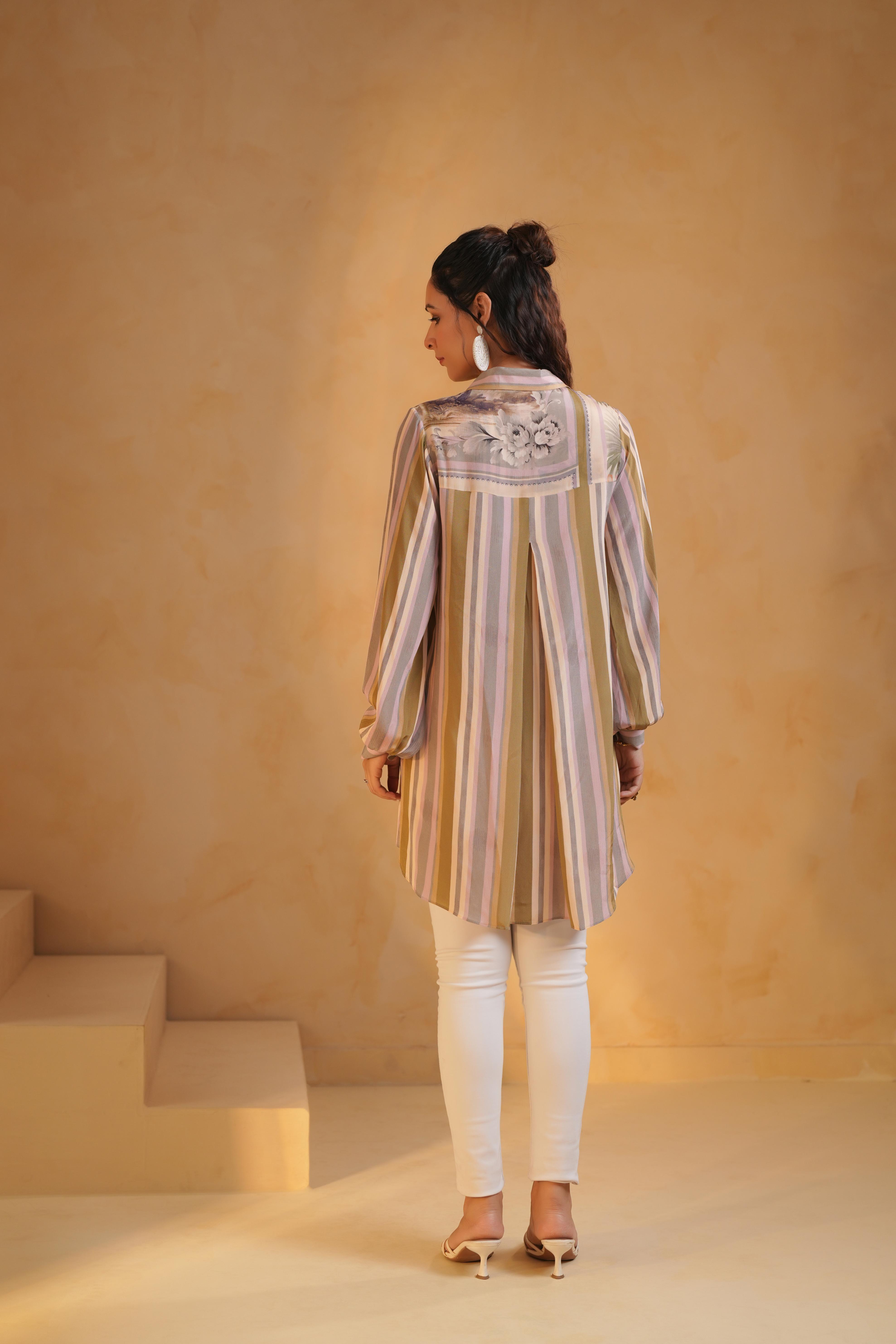 Pastel Multicolour Printed Crepe Silk Top