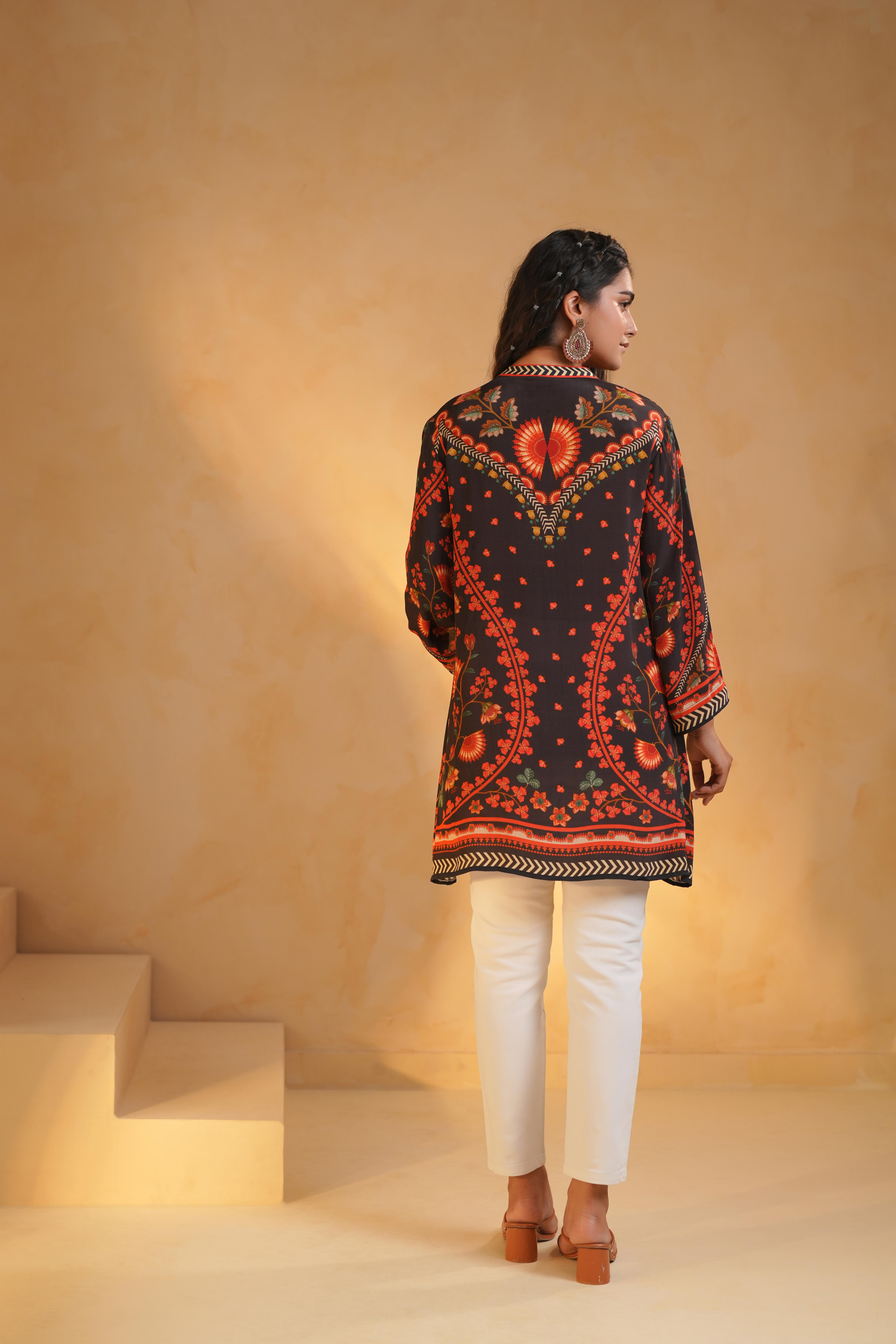 Black Printed Viscose Crepe Top