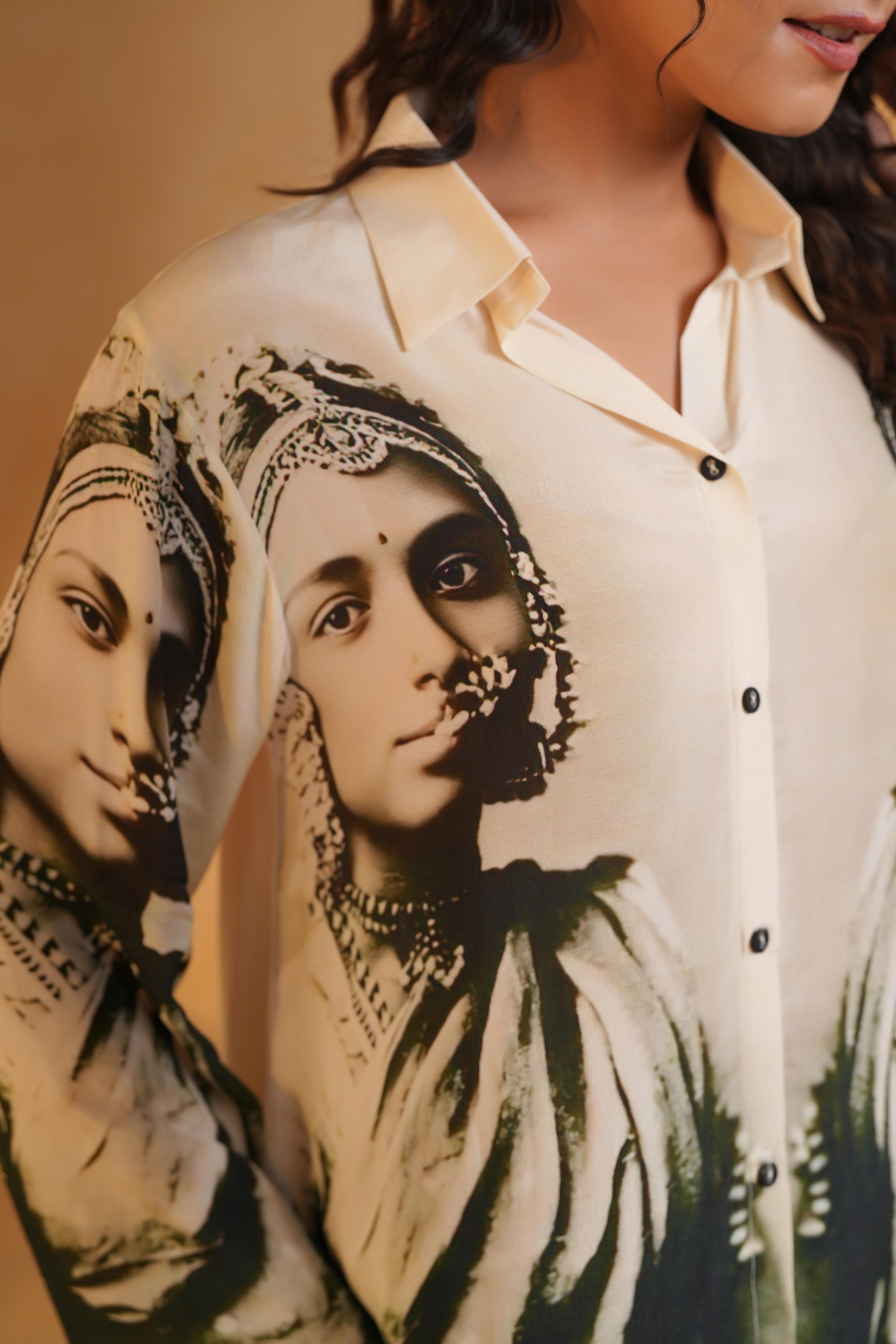 Classic White Printed Viscose Crepe Top