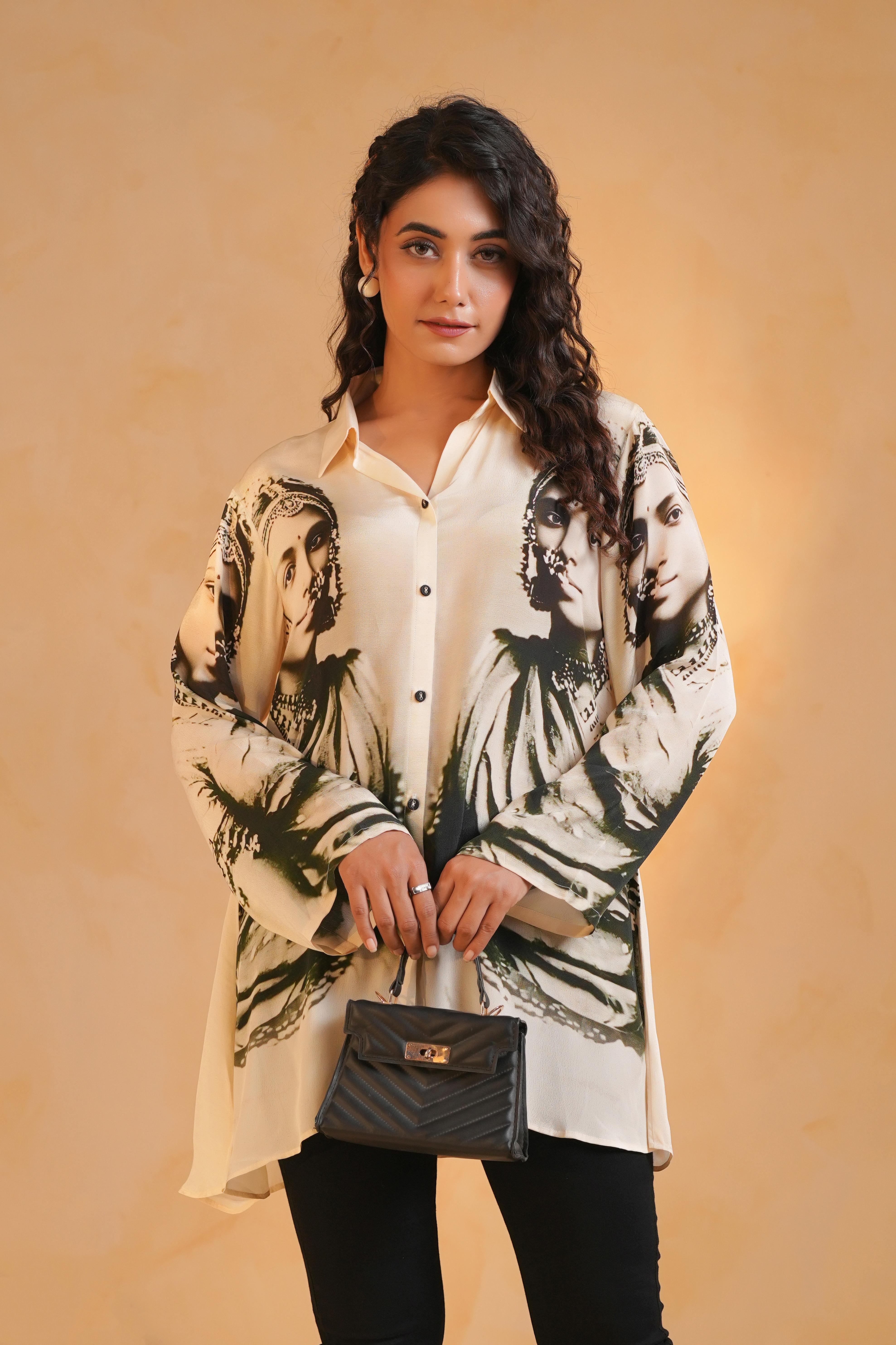 Classic White Printed Viscose Crepe Top