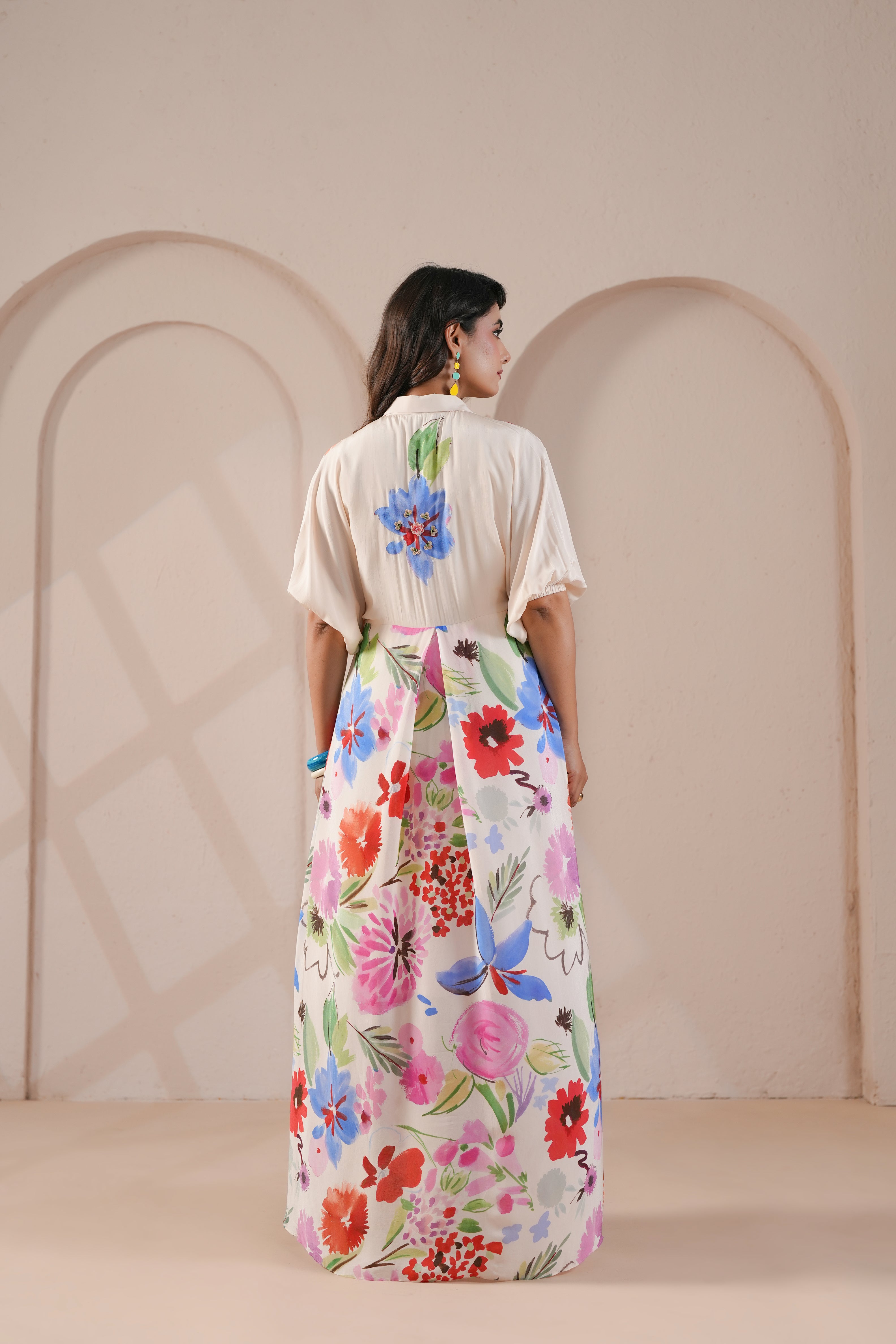 Floral Printed Viscose Crepe Silk Dress