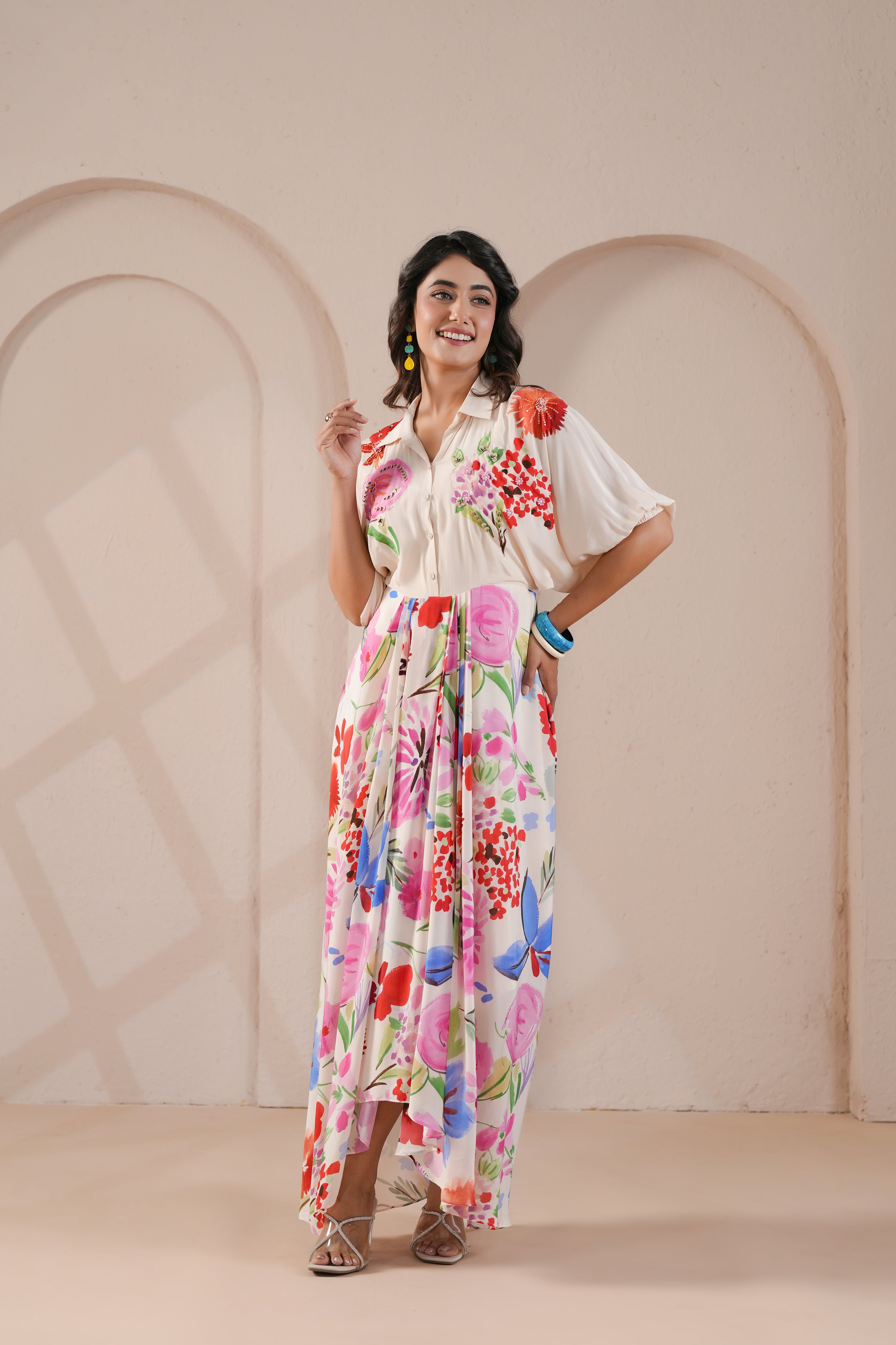Floral Printed Viscose Crepe Silk Dress