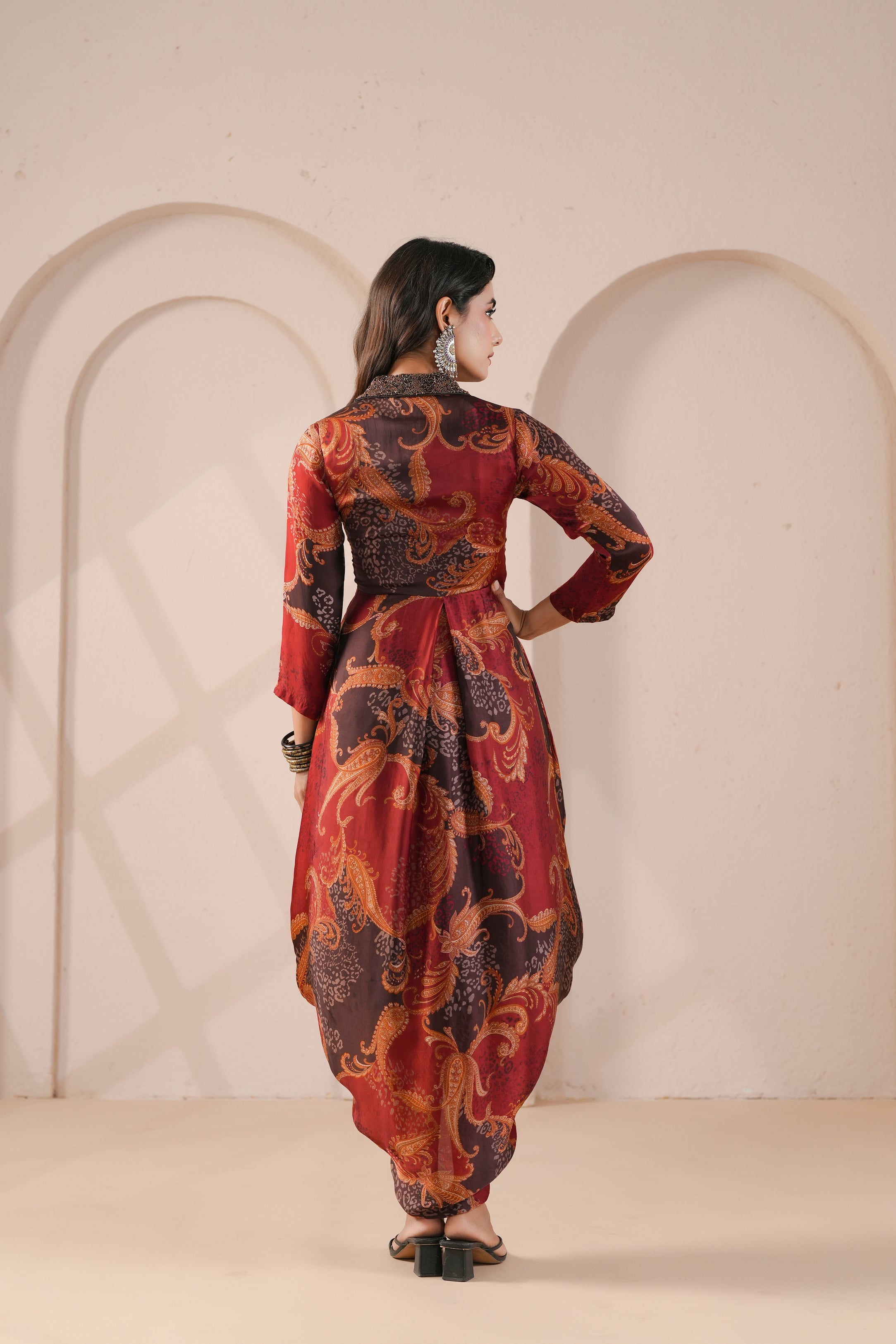 Maroon Paisley Printed Modal Silk Dress