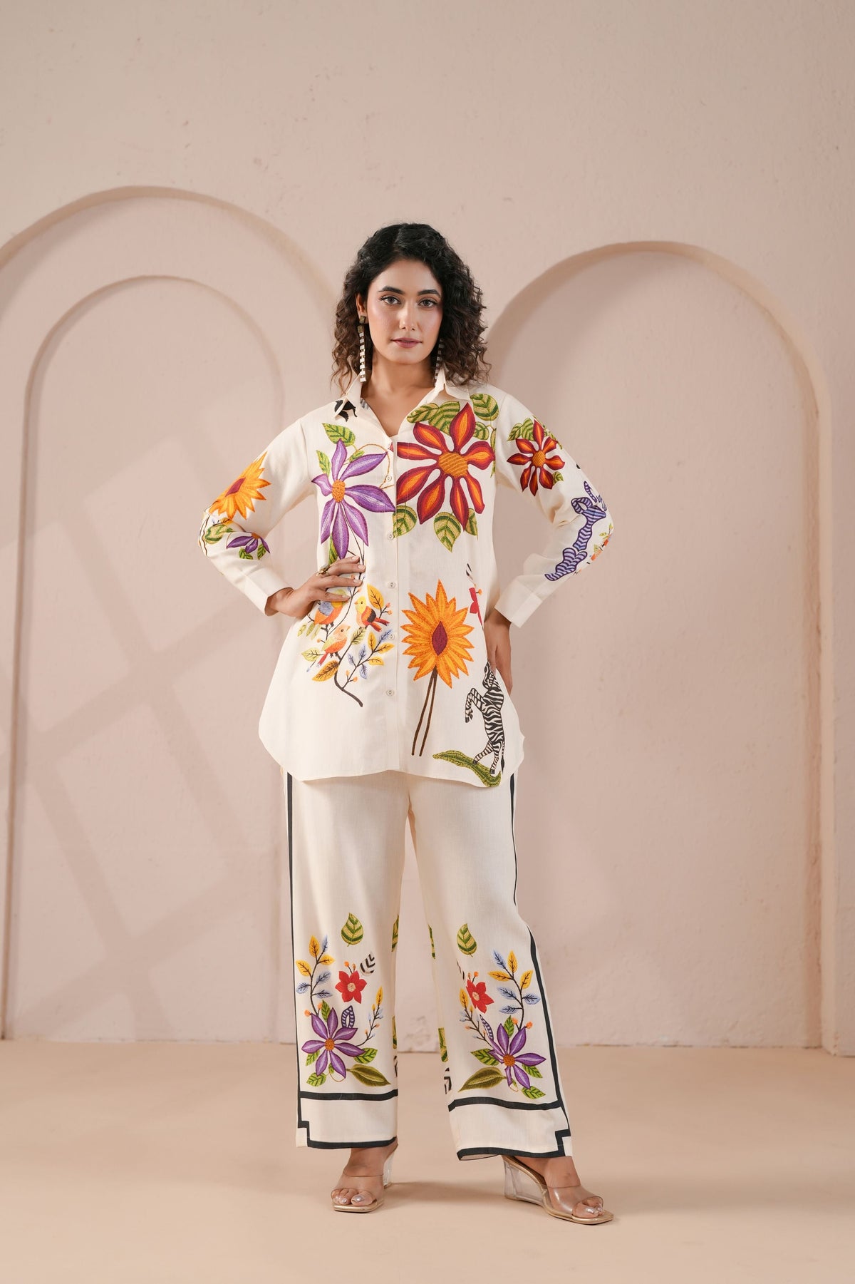 Porcelain White Embroidered Linen Co-Ord Set